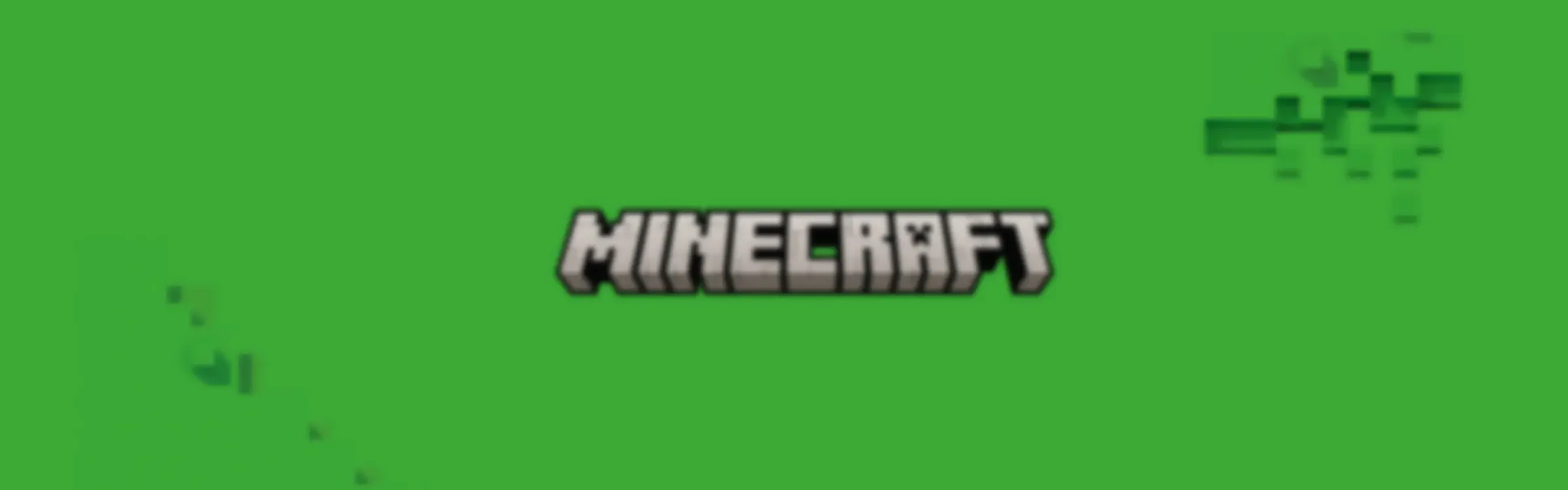 Logo-ul Minecraft pe un fundal verde, texturat, pixelat.