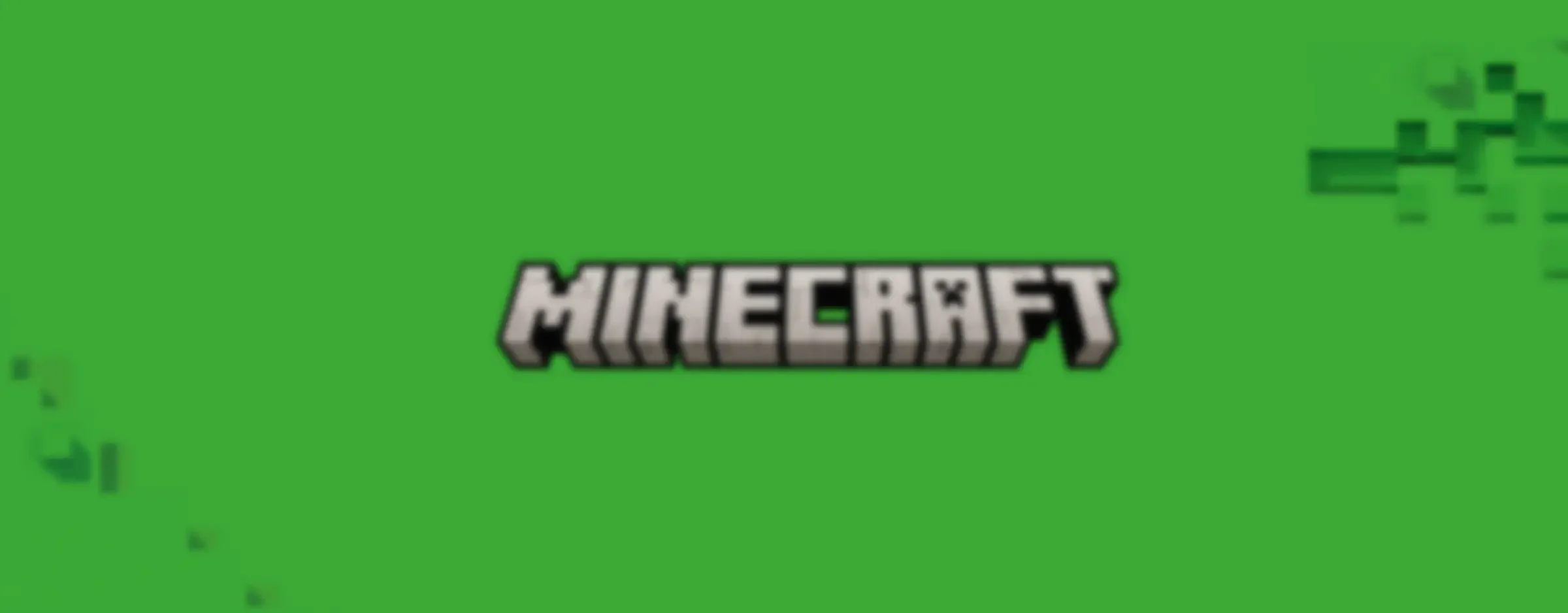 Sigla Minecraft pe fundal verde, cu pixeli estetici. Promovează universul jocului.