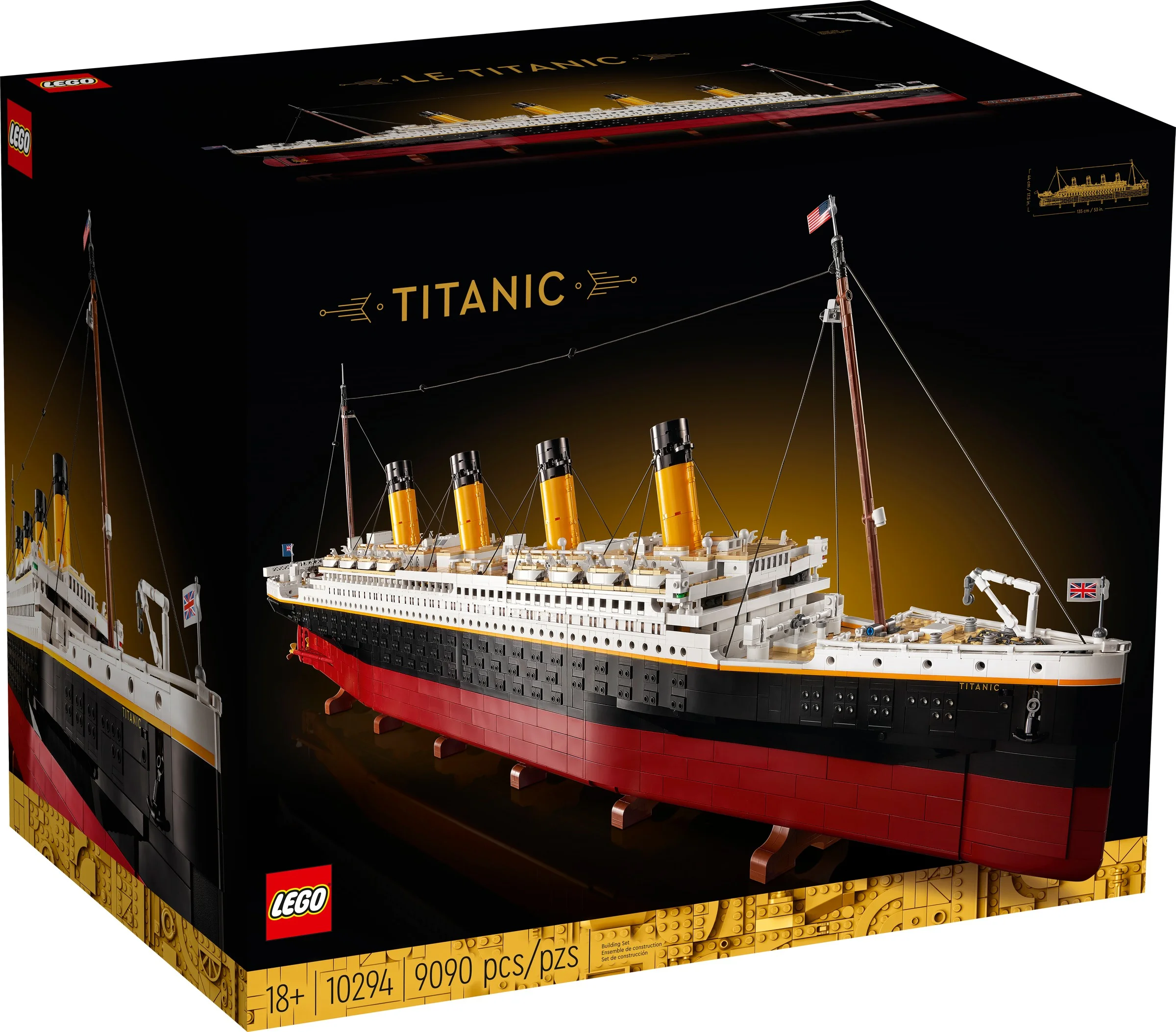 Cutia LEGO Titanic (10294) prezintă modelul complet, detaliile și dimensiunile impresionante.