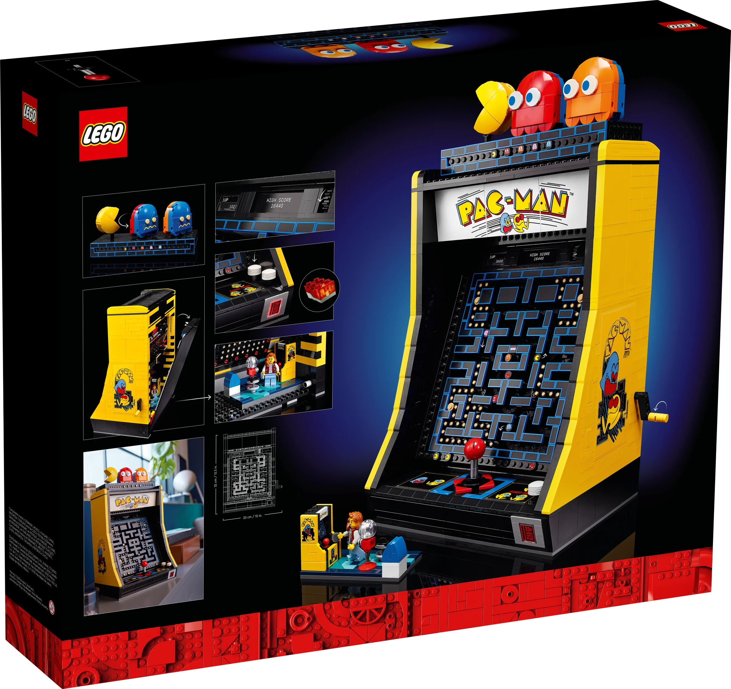 Cutie LEGO 10323 PAC-MAN Arcade. Detalii, minifigurine și caracteristici ale setului sunt prezentate.