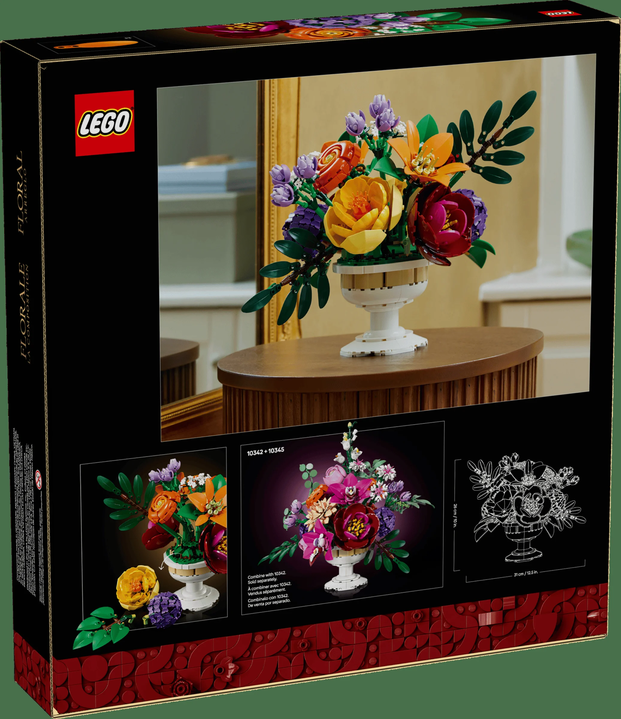 Imagine cu cutia LEGO 10345 Aranjament Floral, cu modelul principal și alte variante.