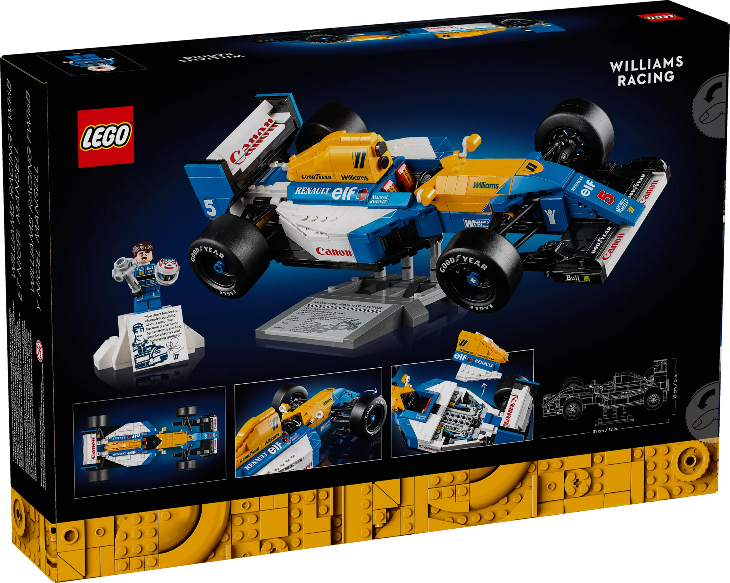 Imaginea cutiei setului LEGO 10353 Williams Racing FW14B & Nigel Mansell.