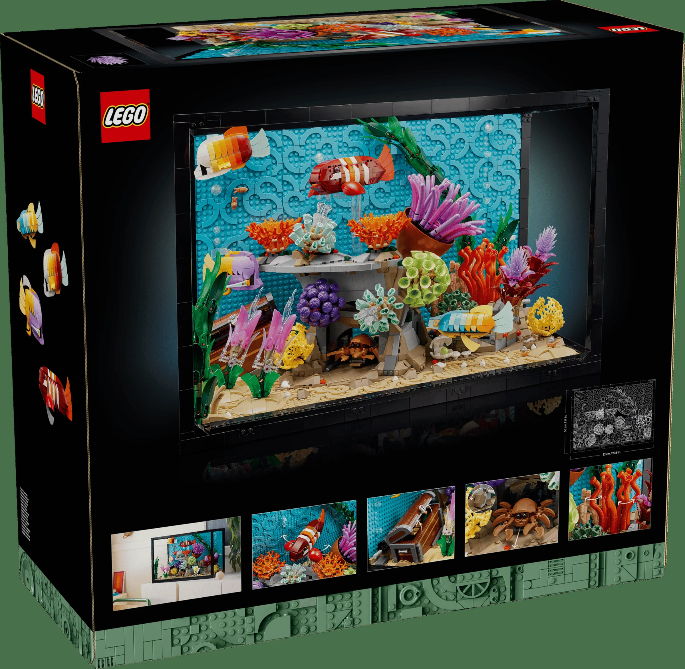 Cutia setului LEGO 10366 Acvariu Tropical prezintă modelul detaliat și colorat.