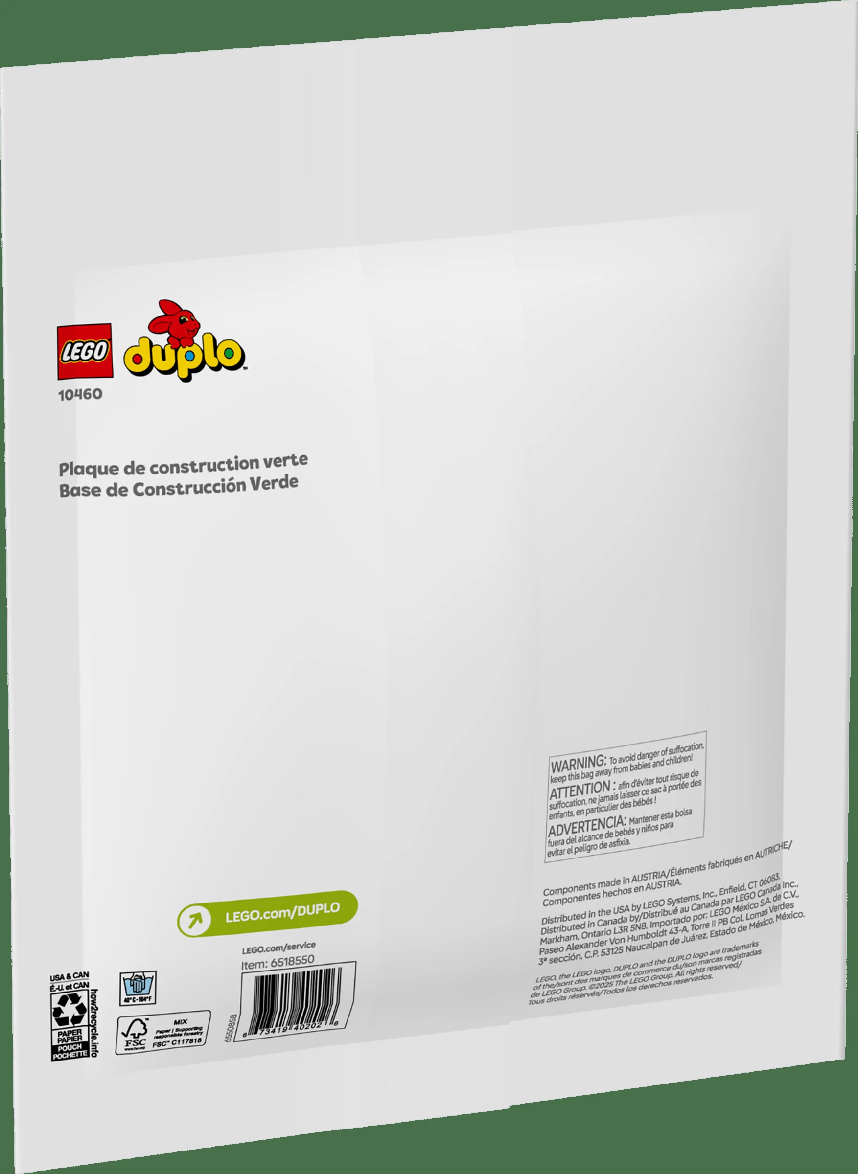 Imagine cu ambalajul setului LEGO Duplo 10460 Placă de construcție verde.