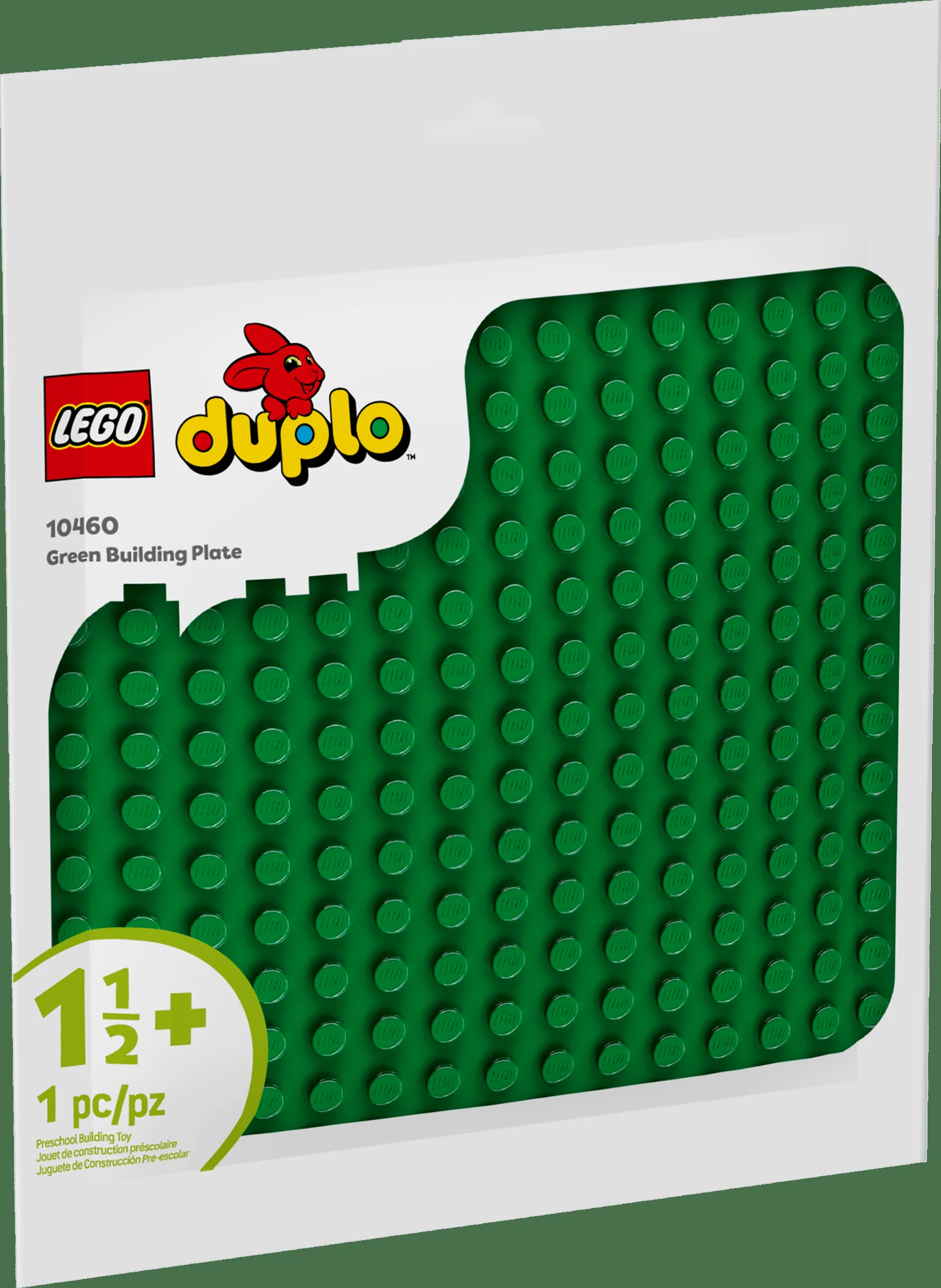 Imagine cu cutia setului LEGO Duplo 10460, o placă de construcție verde. Ideală pentru copiii mici, 1½+ ani.