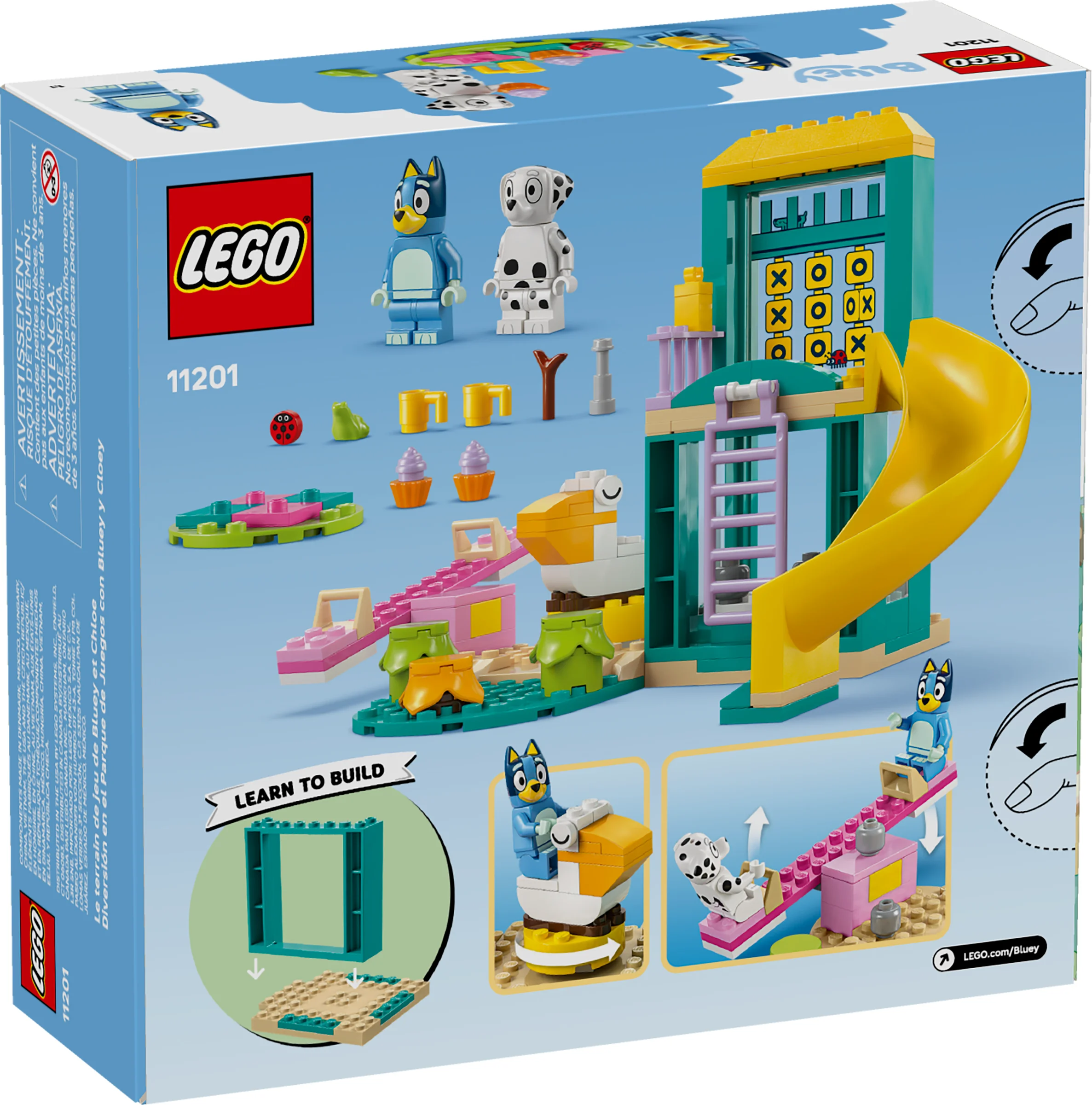 Cutia setului LEGO 11201, cu Bluey și Chloe, arătând modelul și minifigurinele.