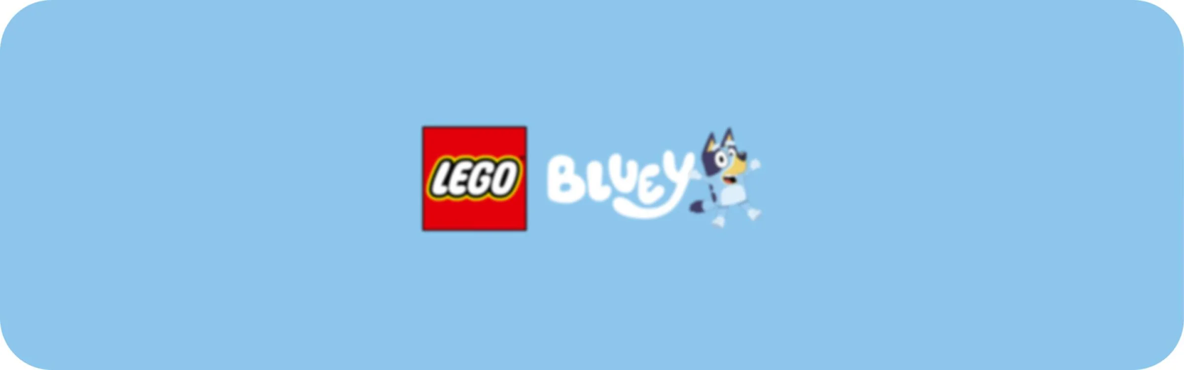 Logo-urile LEGO și Bluey. Imagine simplă, fundal albastru deschis.