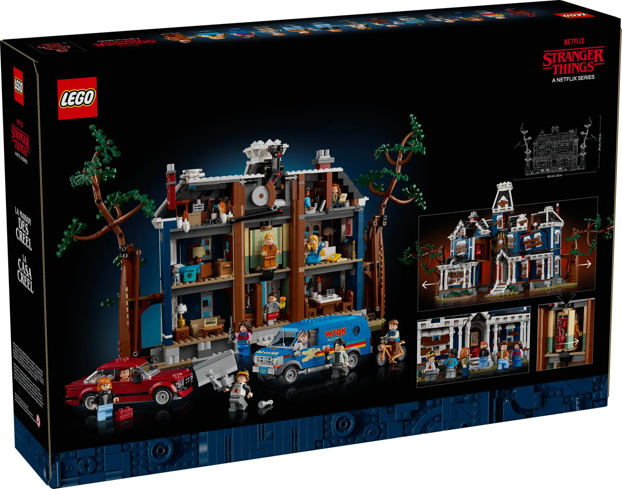 Cutia LEGO 11370 Stranger Things: Casa Creel, cu imagini detaliate ale setului.