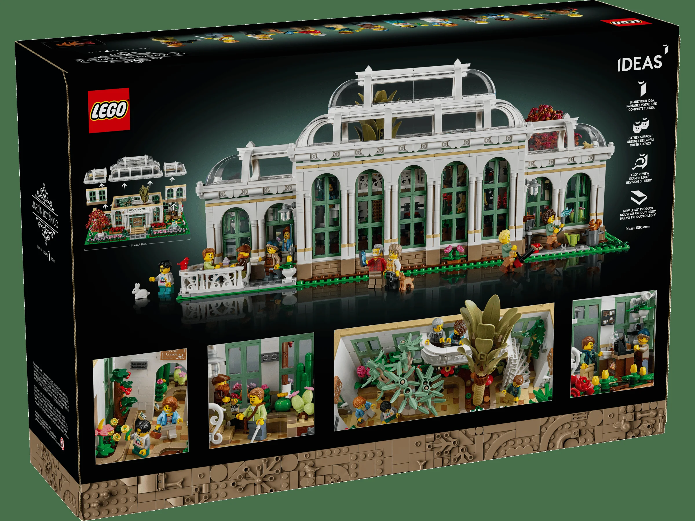 Imaginea de pe cutia setului LEGO 21353, Grădina Botanică. Diverse scene cu minifigurine.
