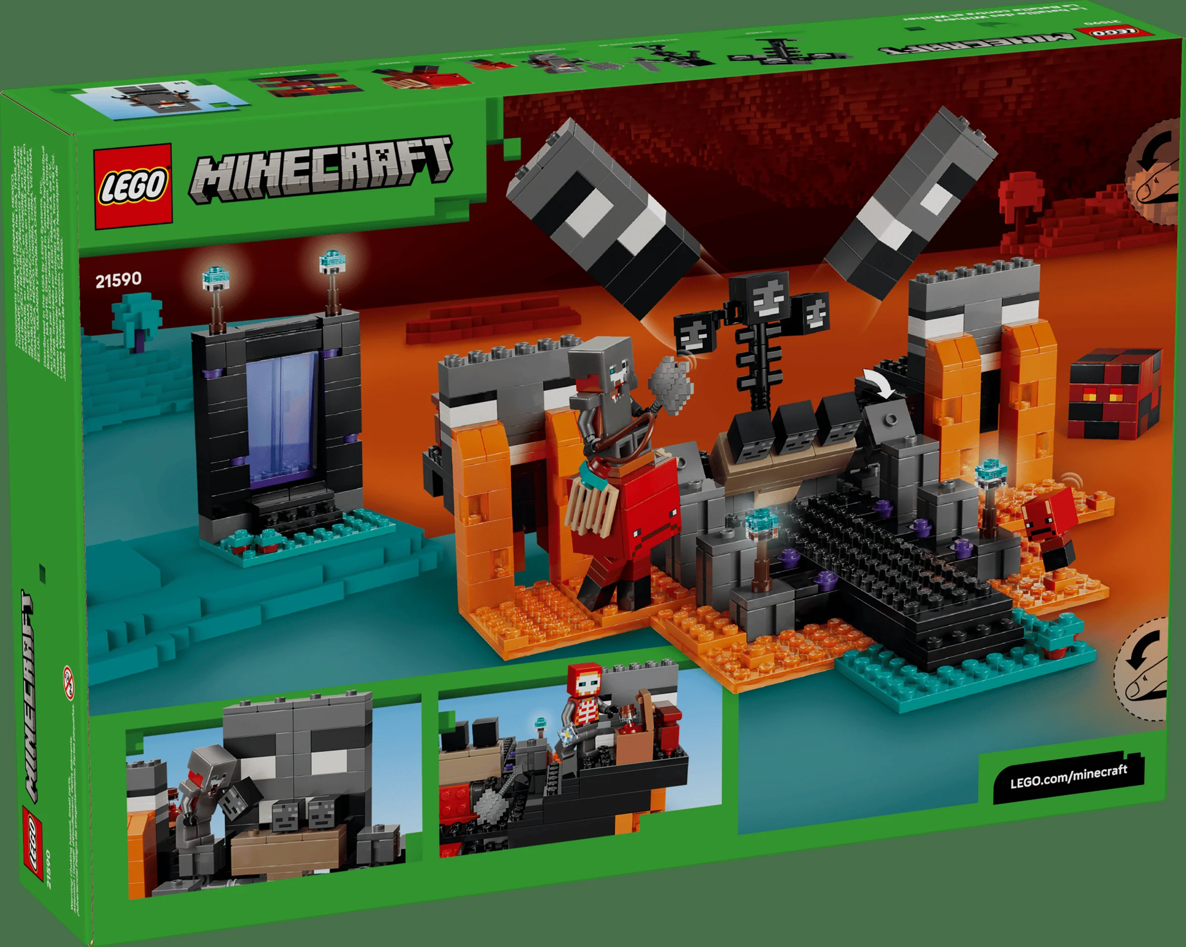 Imagine a cutiei LEGO Minecraft 21590, cu modelul asamblat și detalii despre set.