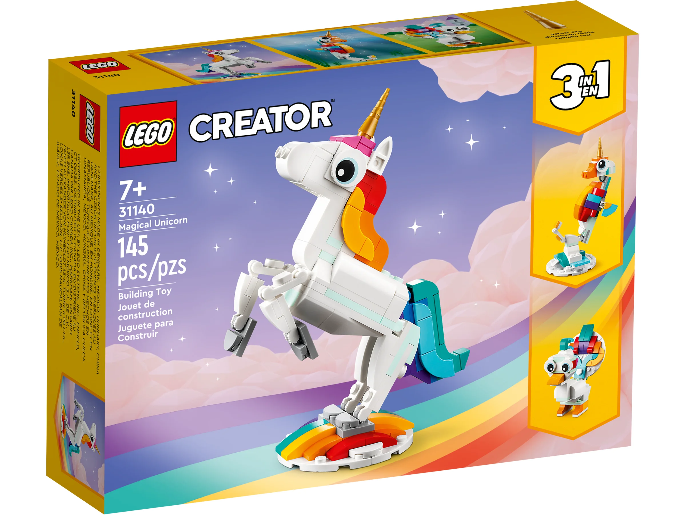 Cutie LEGO Creator 31140, Unicorn Magic. Modelul principal, unicornul, este prezentat.