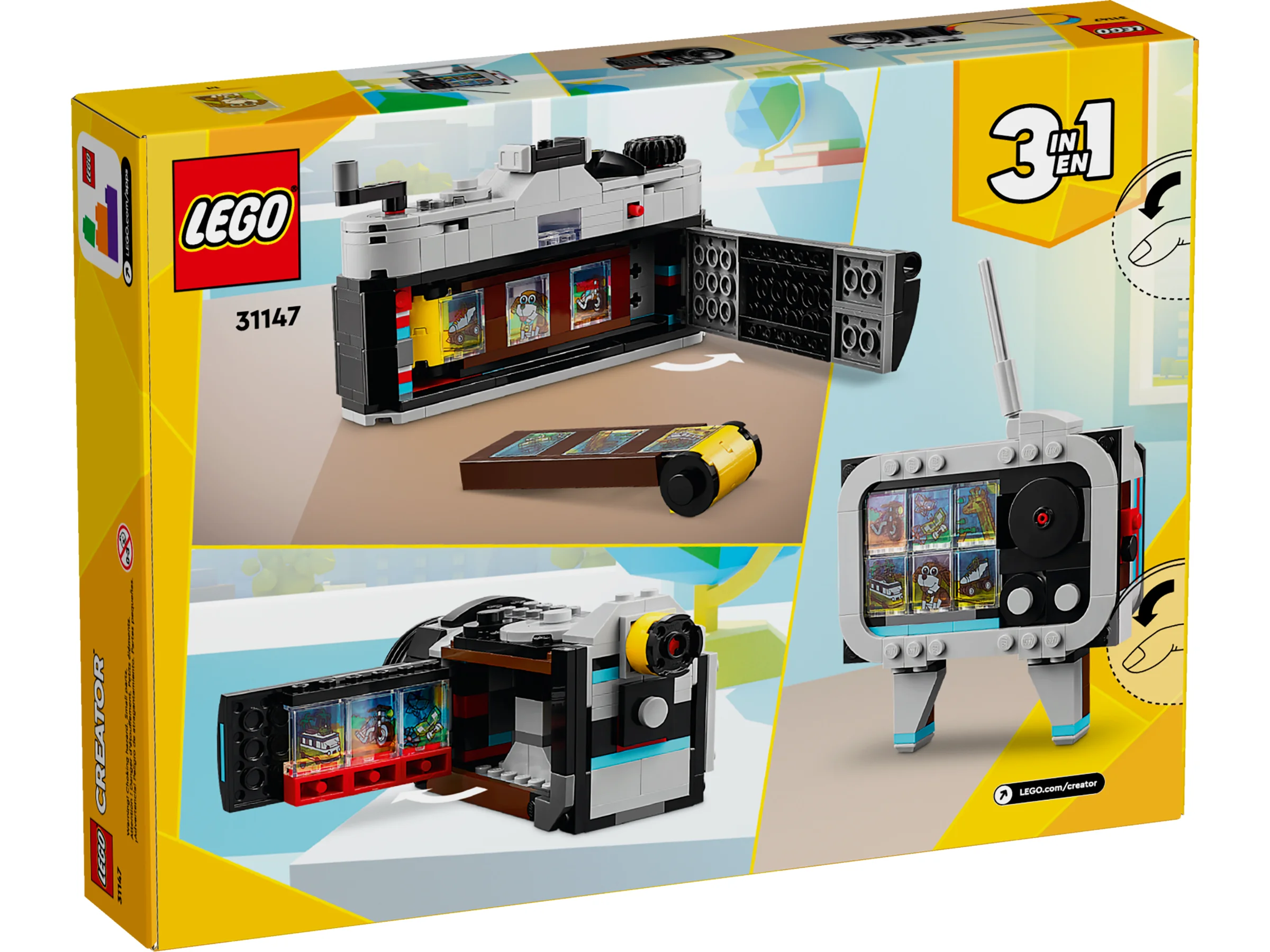 Imagine cu spatele cutiei setului LEGO 31147, prezentând modelele alternative și funcțiile.