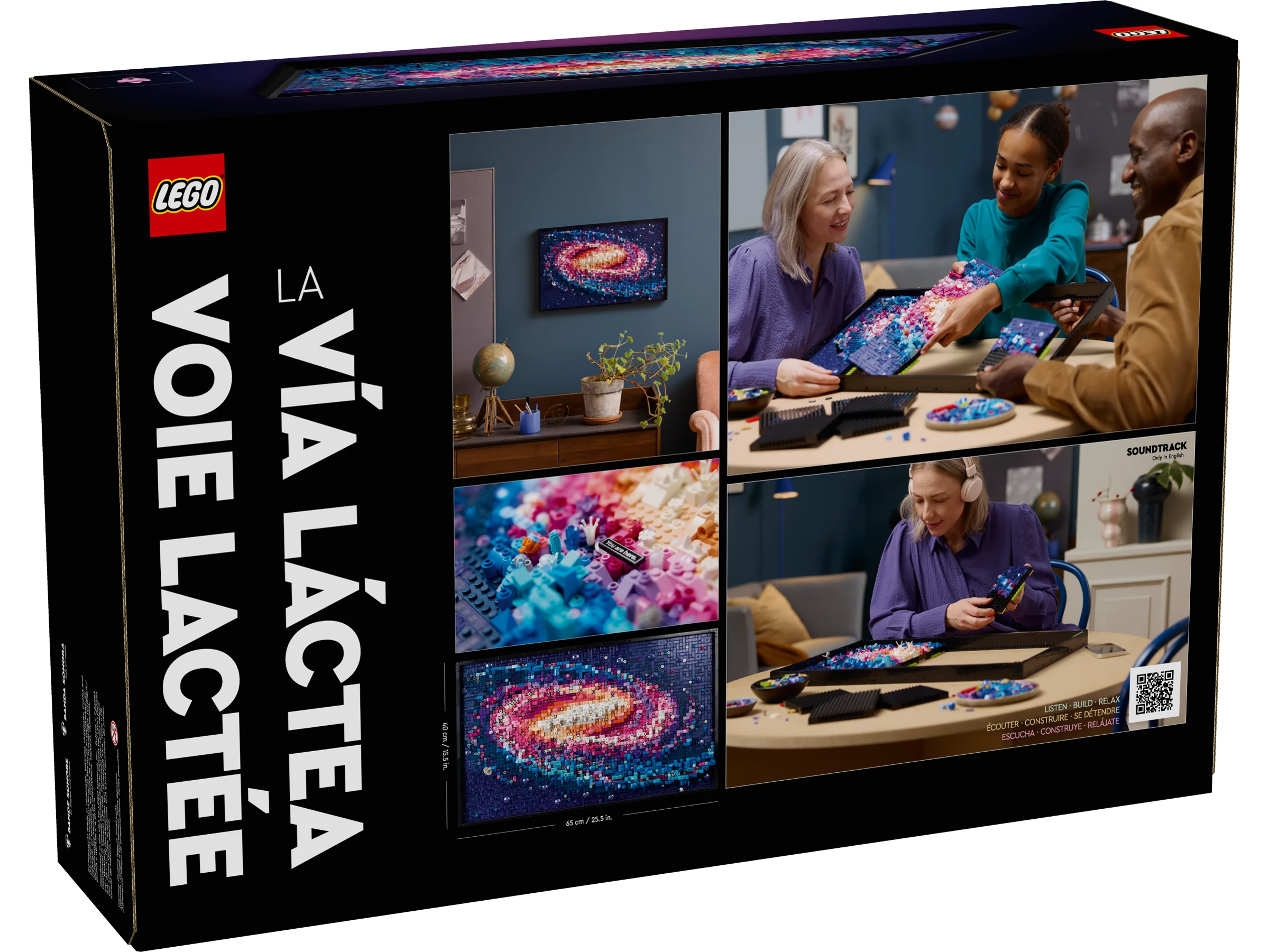 Imagine cu cutia setului LEGO 31212, ilustrând Via Lactee și oameni construind împreună.