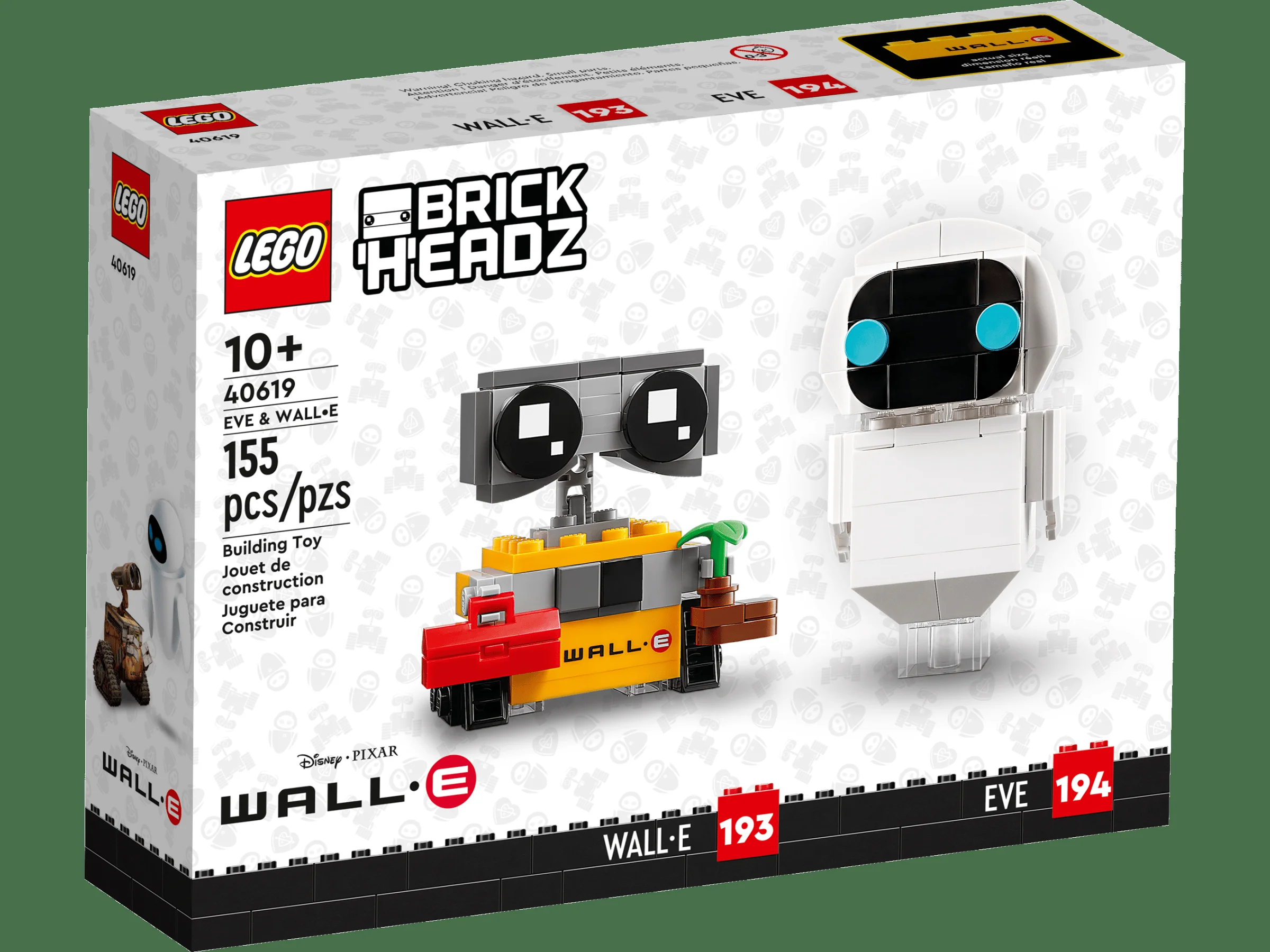 Cutia LEGO BrickHeadz 40619 EVE & WALL-E, prezentând modelele construite.