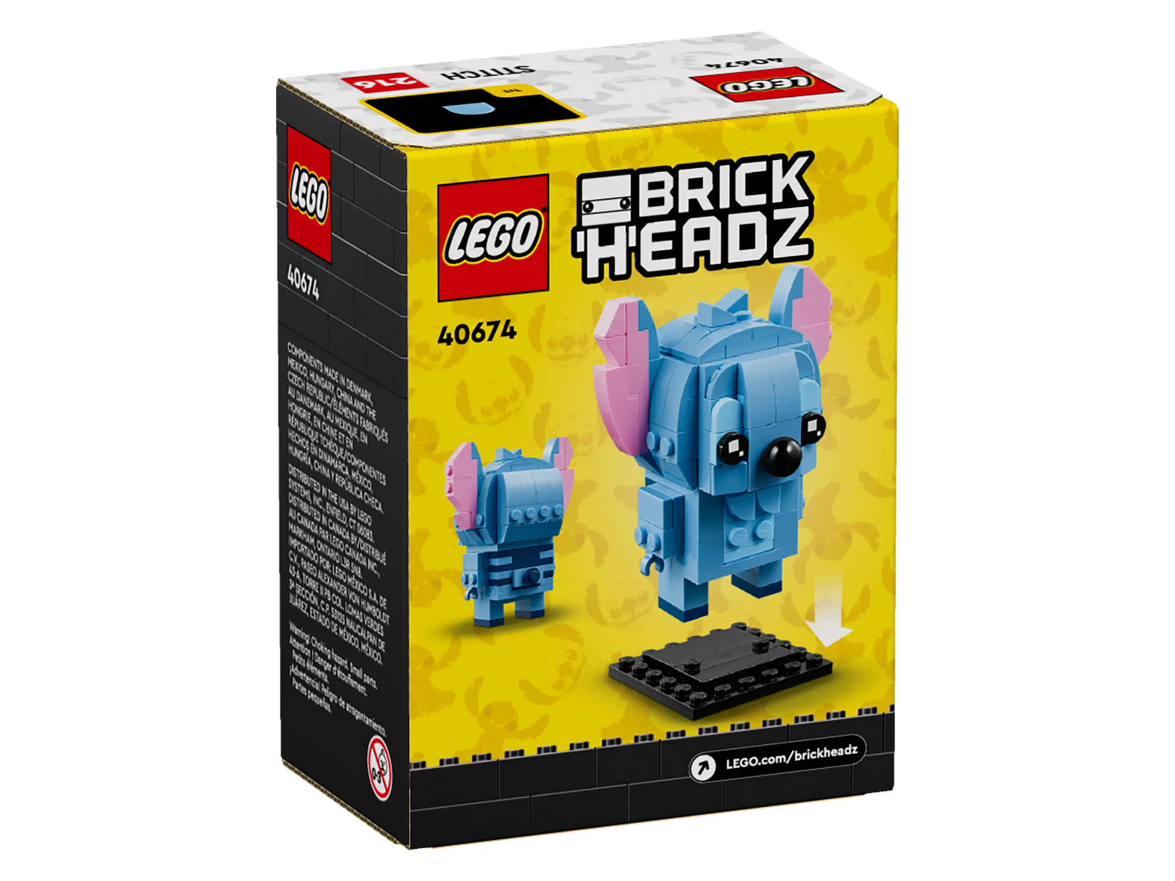 Cutia LEGO BrickHeadz 40674 Stitch. Vedere completă, detaliată.