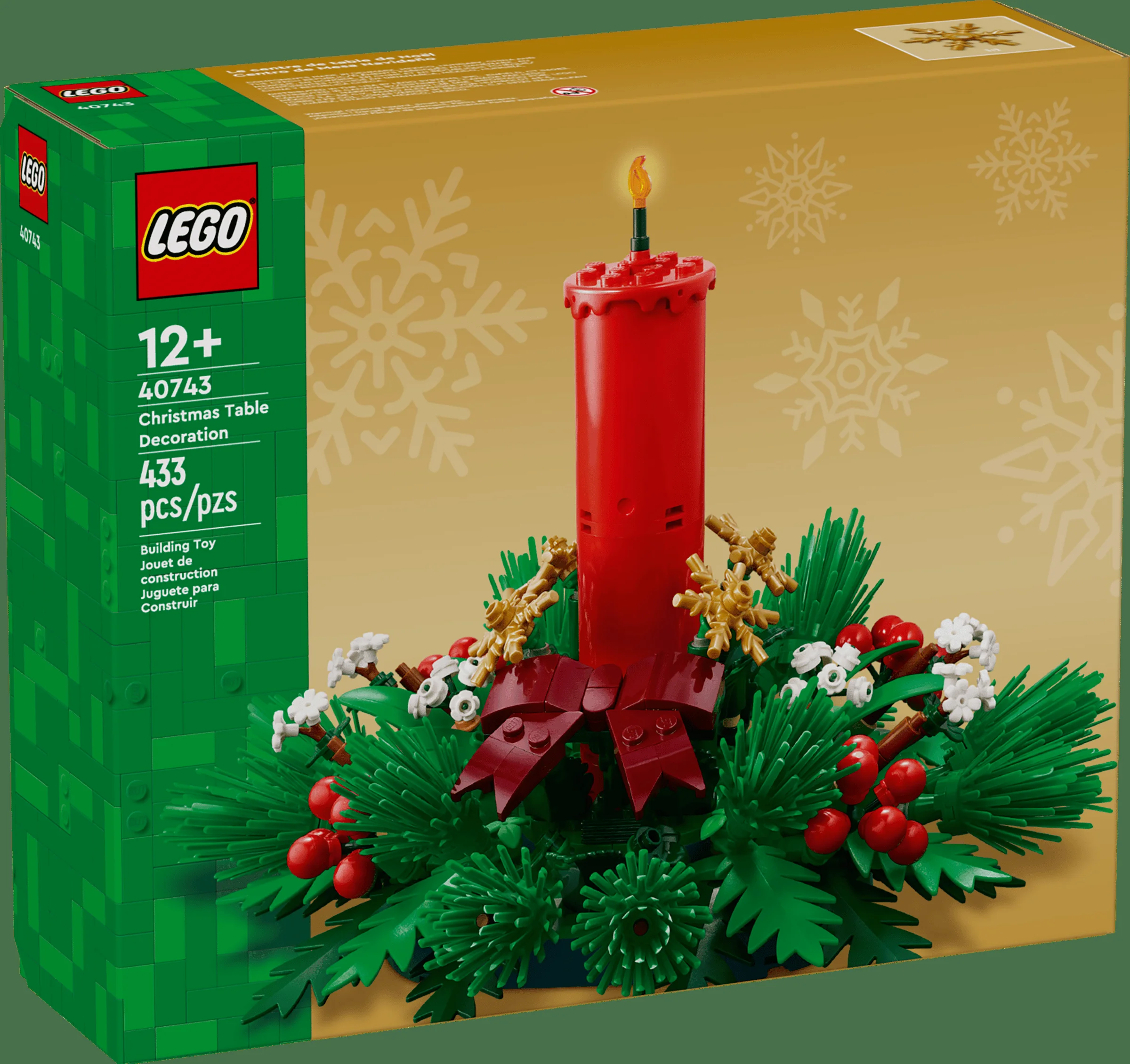 Imagine cu cutia setului LEGO 40743, decorațiune de masă de Crăciun, detaliind designul festiv al modelului.