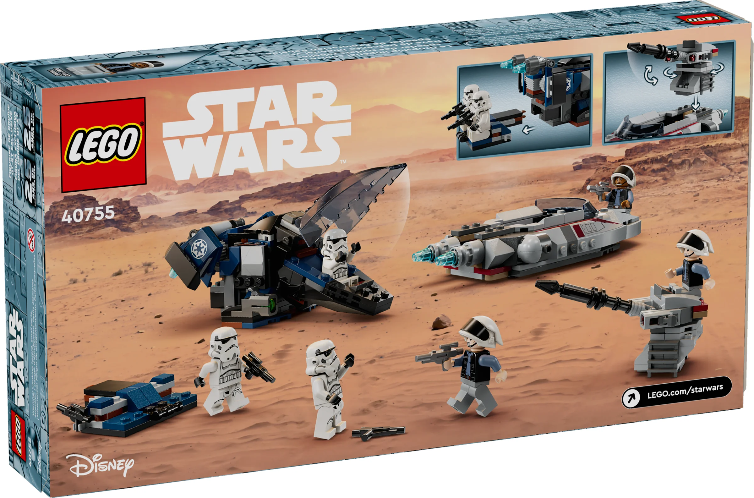 Cutie LEGO Star Wars 40755, cu Imperial Dropship și Rebel Scout Speeder. Set detaliat.
