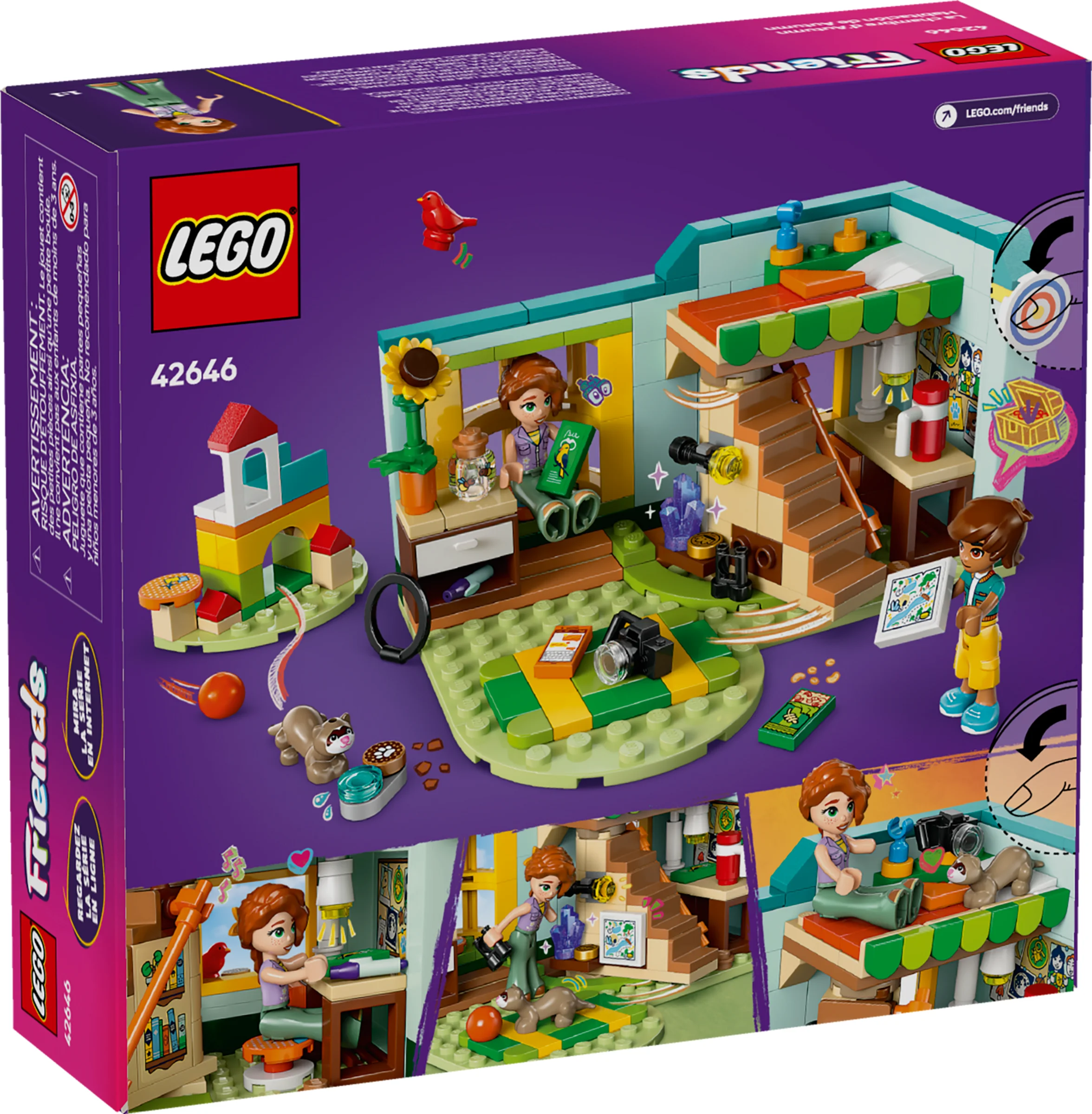 Cutia setului LEGO Friends 42646, prezentând camera Autumn. Imagine detaliată a construcției și minifigurinelor.