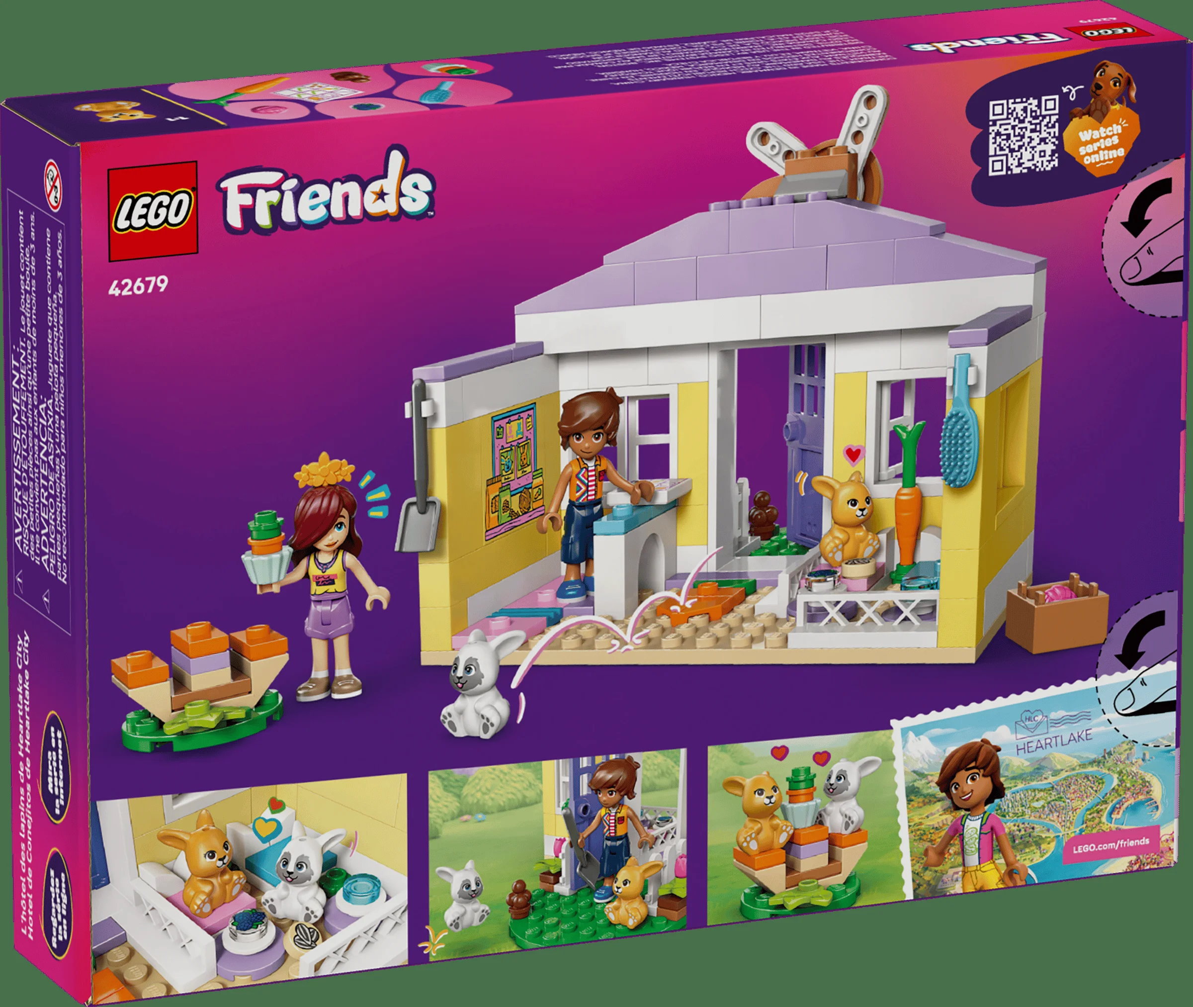Imaginea cutiei LEGO Friends 42679, Hotelul iepurașilor din Heartlake City. Coperta detaliată.
