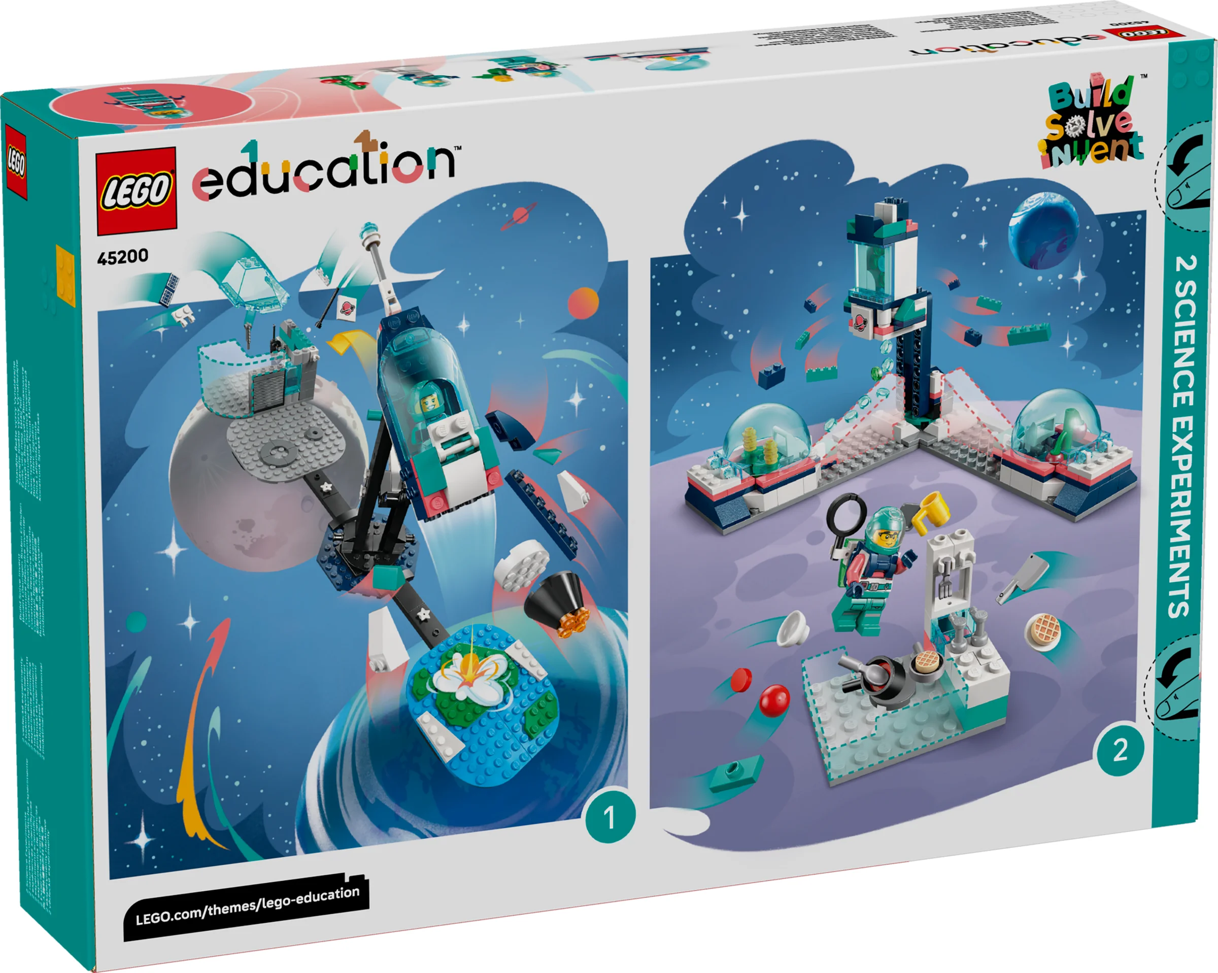 Cutia setului LEGO Education 45200, cu ilustrații ale modelelor și experimentelor incluse.
