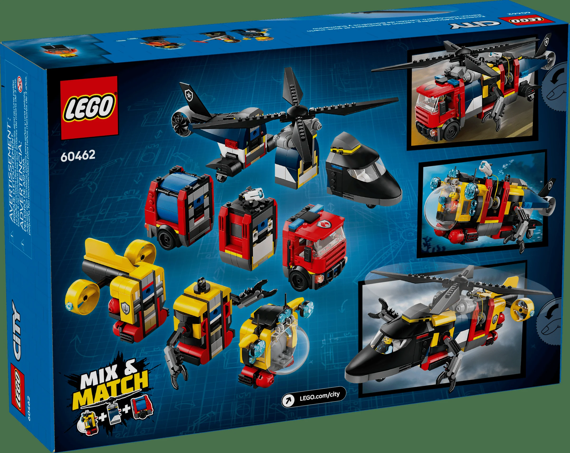 Imagine cu spatele cutiei setului LEGO 60462, prezentând modelele alternative construibile.