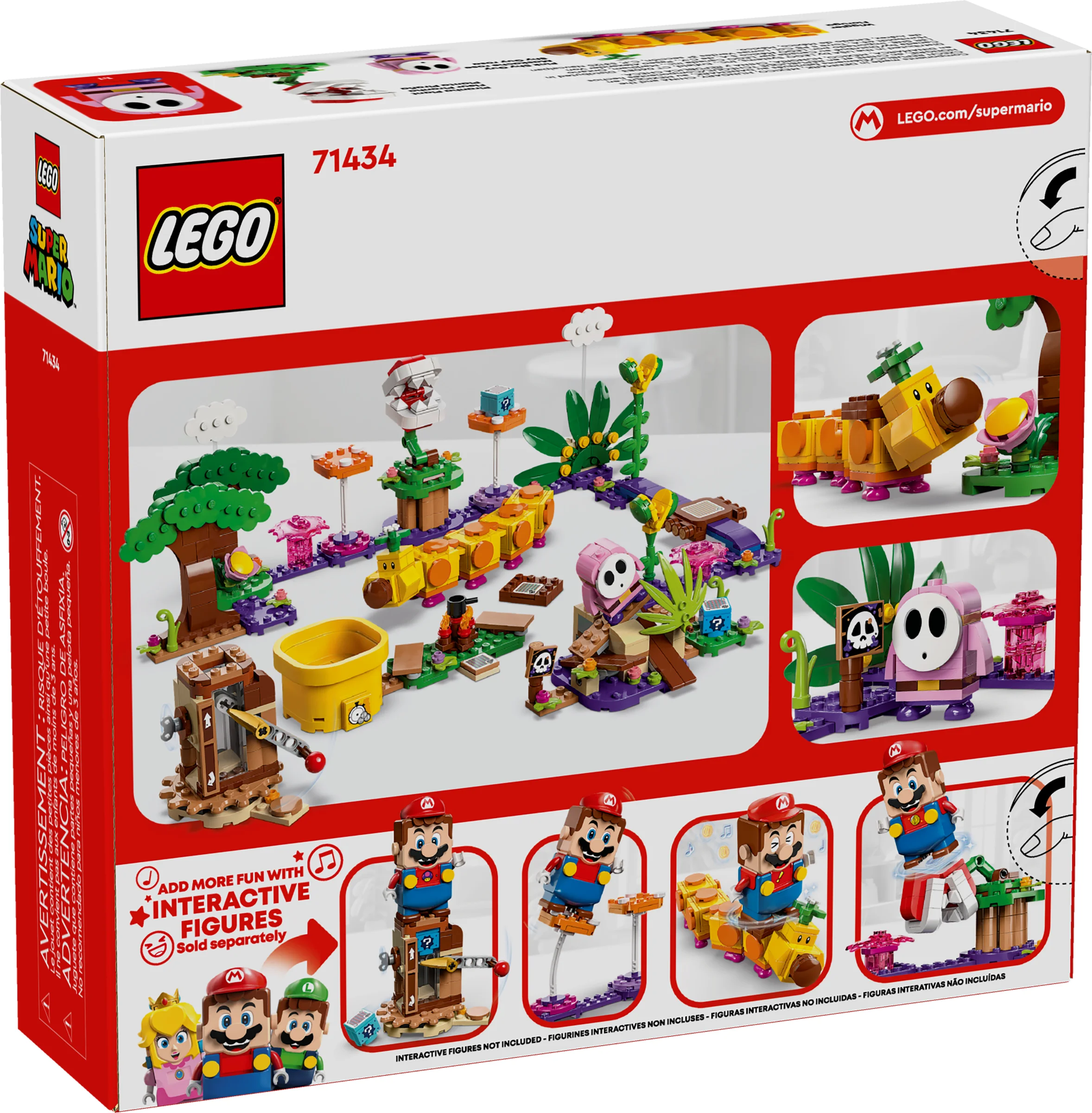 Imagine cu partea din spate a cutiei setului LEGO 71434, cu scene și detalii ale modelului Soda Jungle.