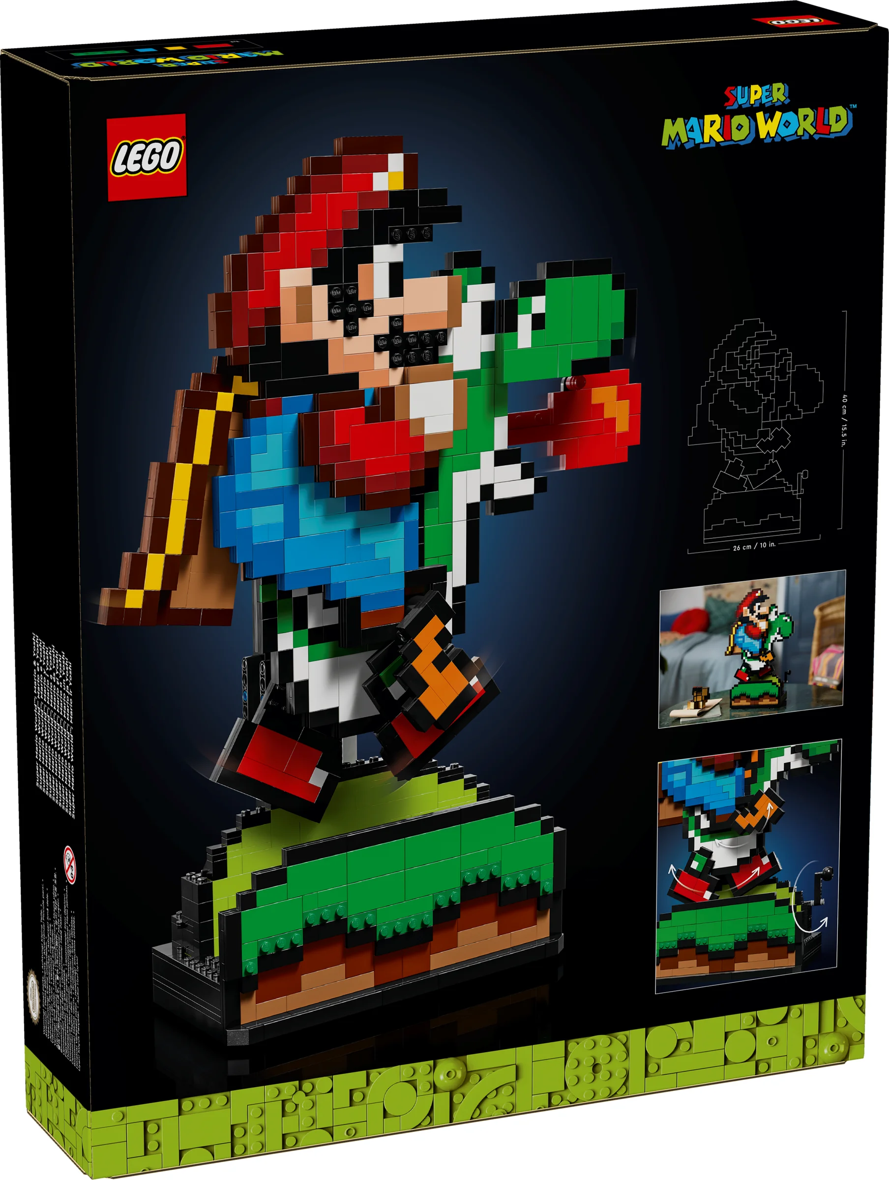 Cutie cu setul LEGO Mario & Yoshi, model pixelat. Imagine atrăgătoare, perfectă pentru fanii Mario.