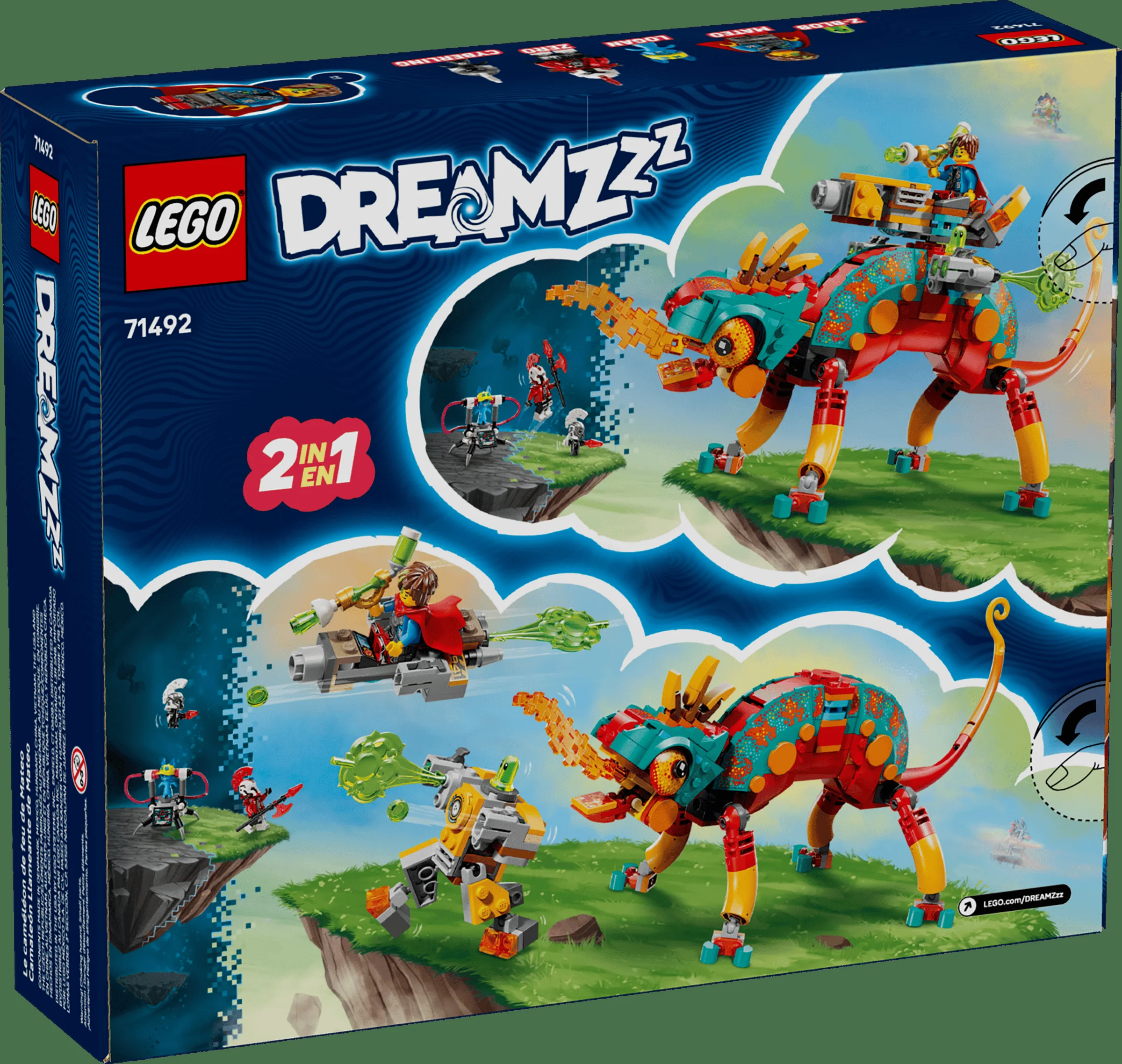 Cutia setului LEGO 71492 cu cele două variante de construcție ale cameleonului.