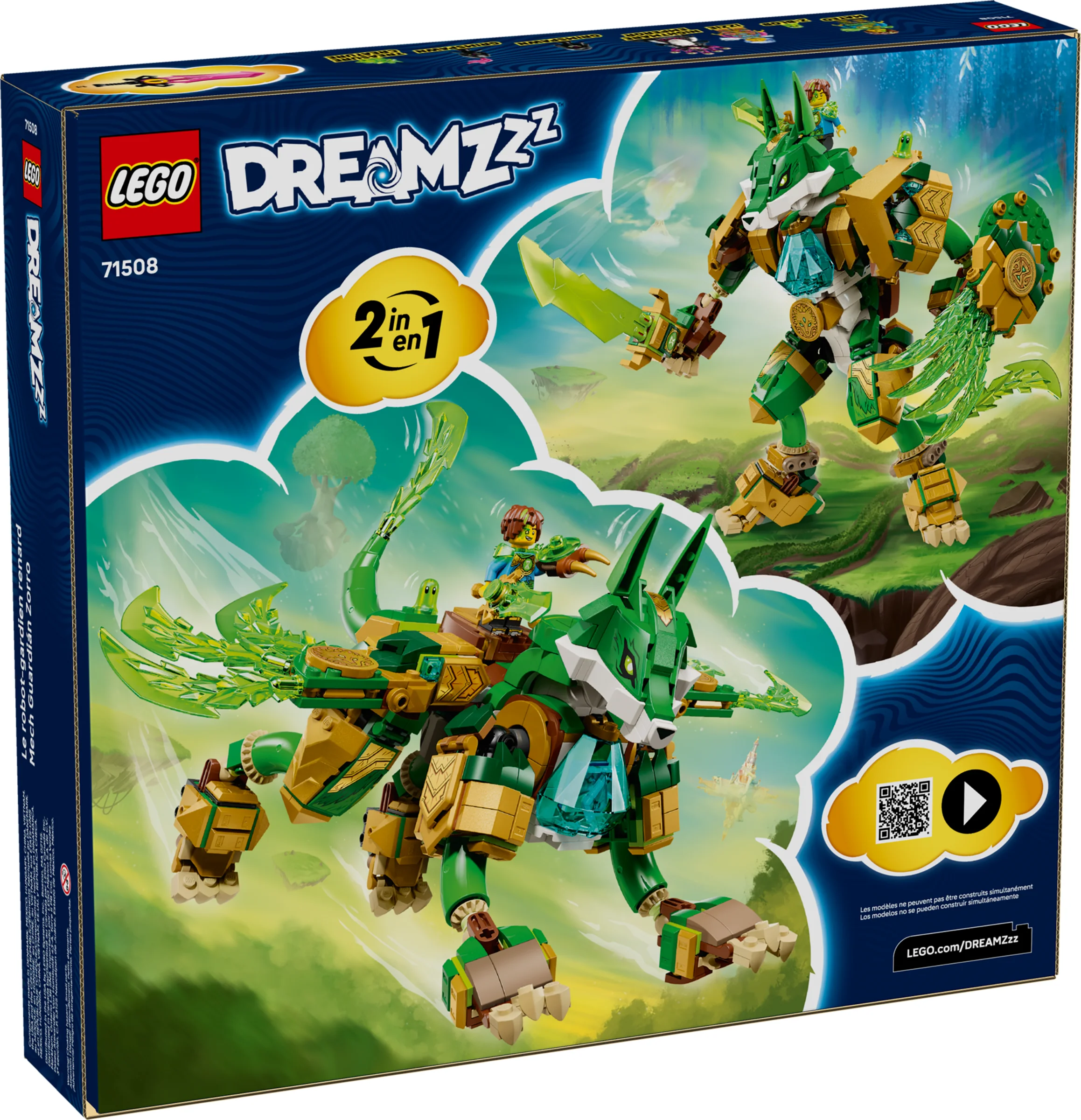 Cutia setului LEGO Dreamzzz 71508, cu ilustrații ale celor două modele construibile.