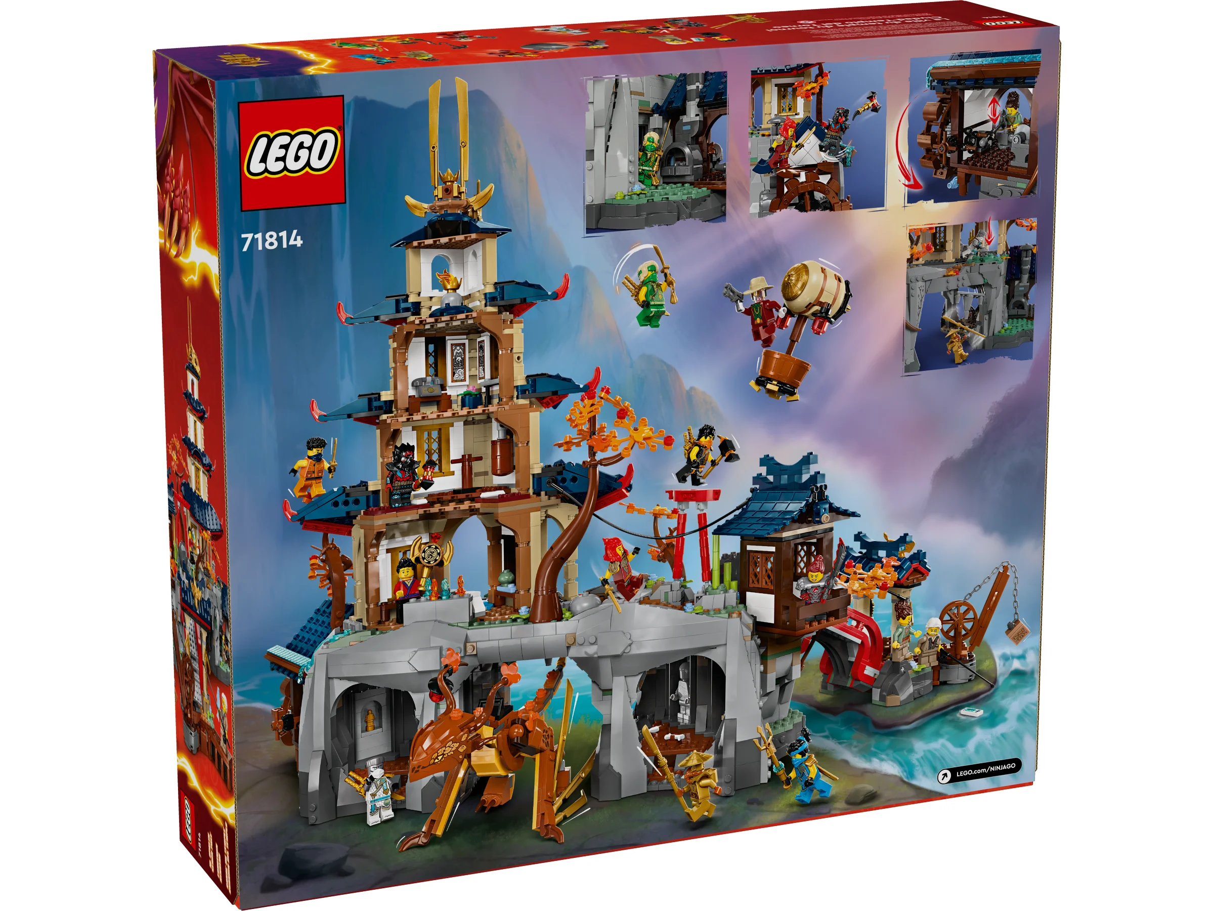 Cutia LEGO 71814 prezintă templul și elemente de joc. Construcție detaliată, plină de aventură.