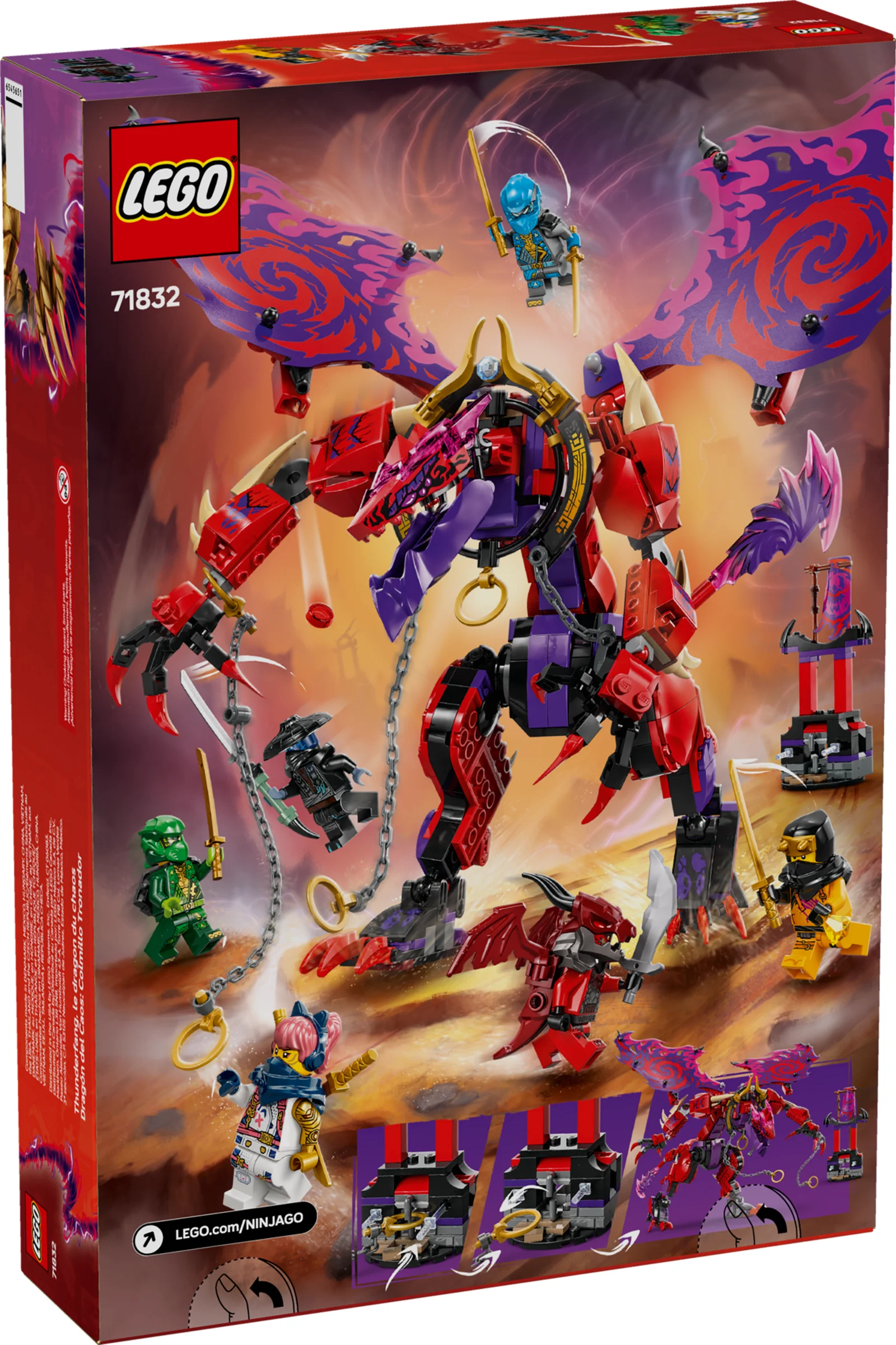 Imaginea cutiei setului LEGO Ninjago 71832, Dragonul Colț-de-Tunet al Haosului.