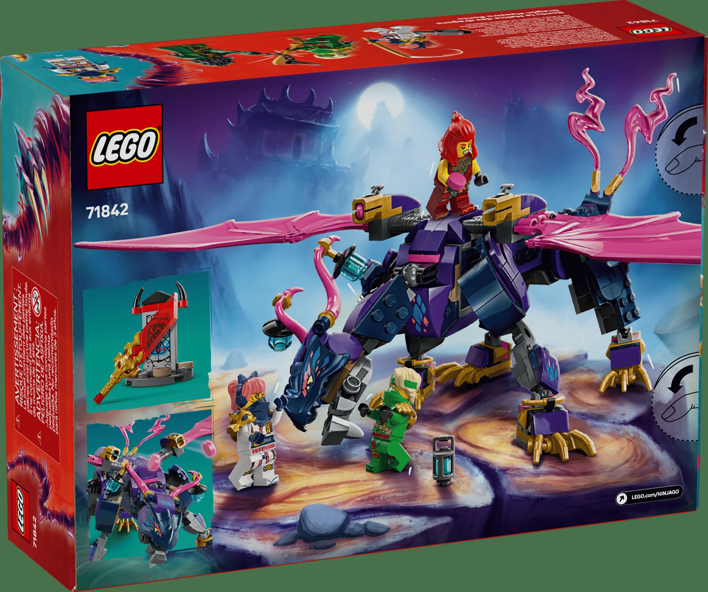 Cutia setului 71842, Rontu the Master Dragon, cu imaginea modelului și a minifigurinelor incluse.