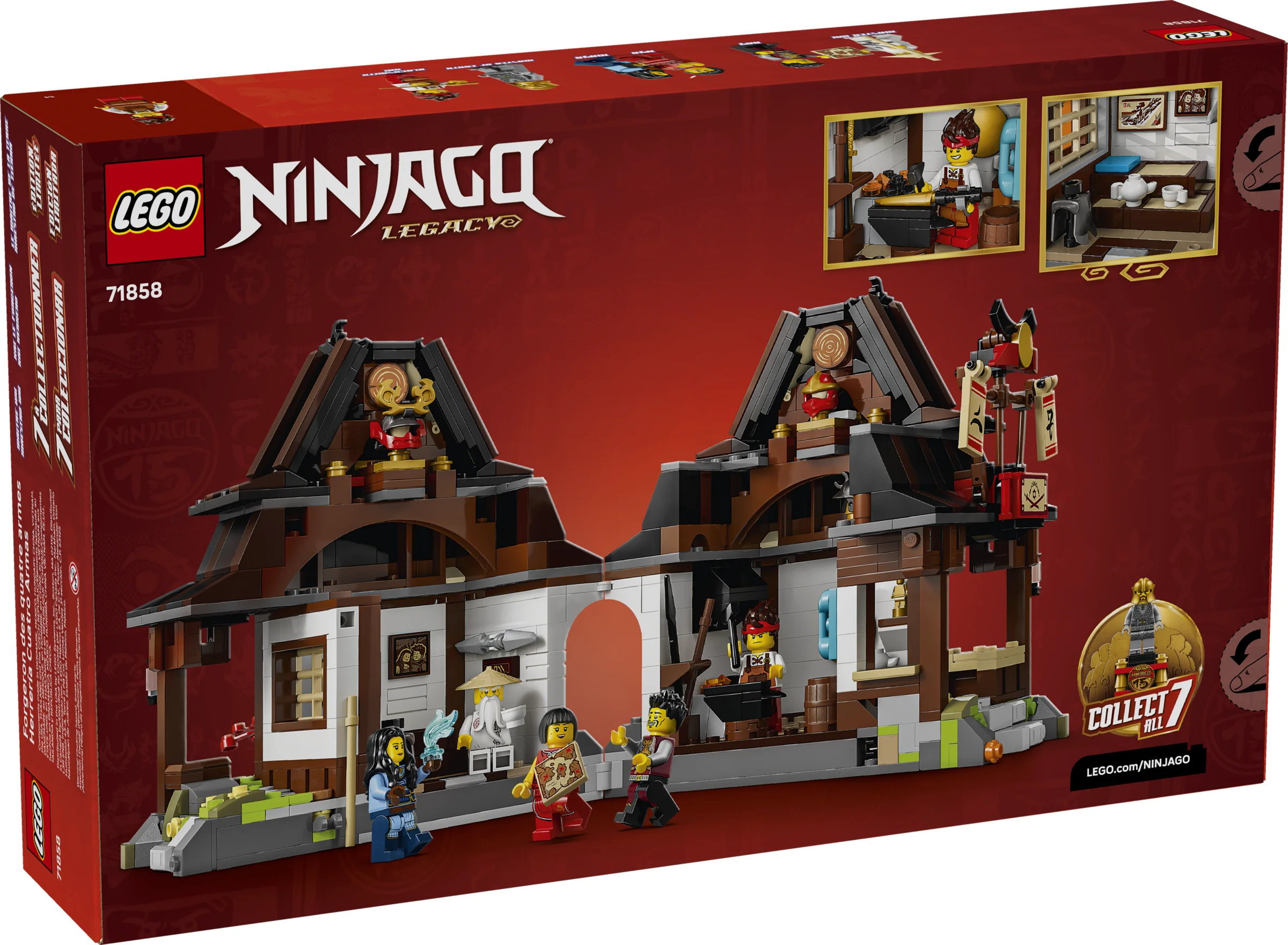 Cutia setului LEGO Ninjago 71858, cu o imagine a forjei și a minifigurinelor incluse.