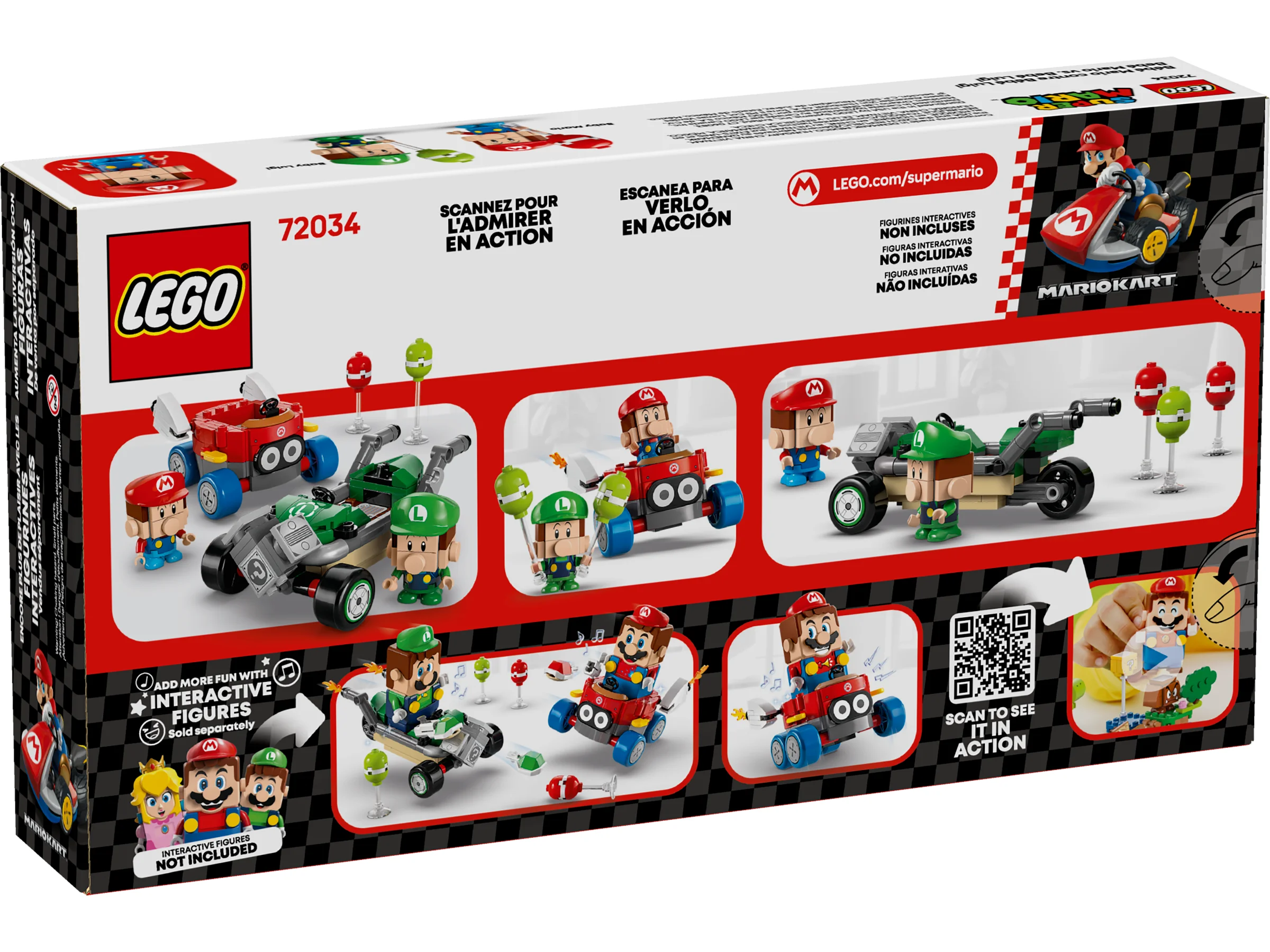Cutia setului LEGO 72034, cu imagini ale modelelor și minifigurinelor Baby Mario și Baby Luigi.