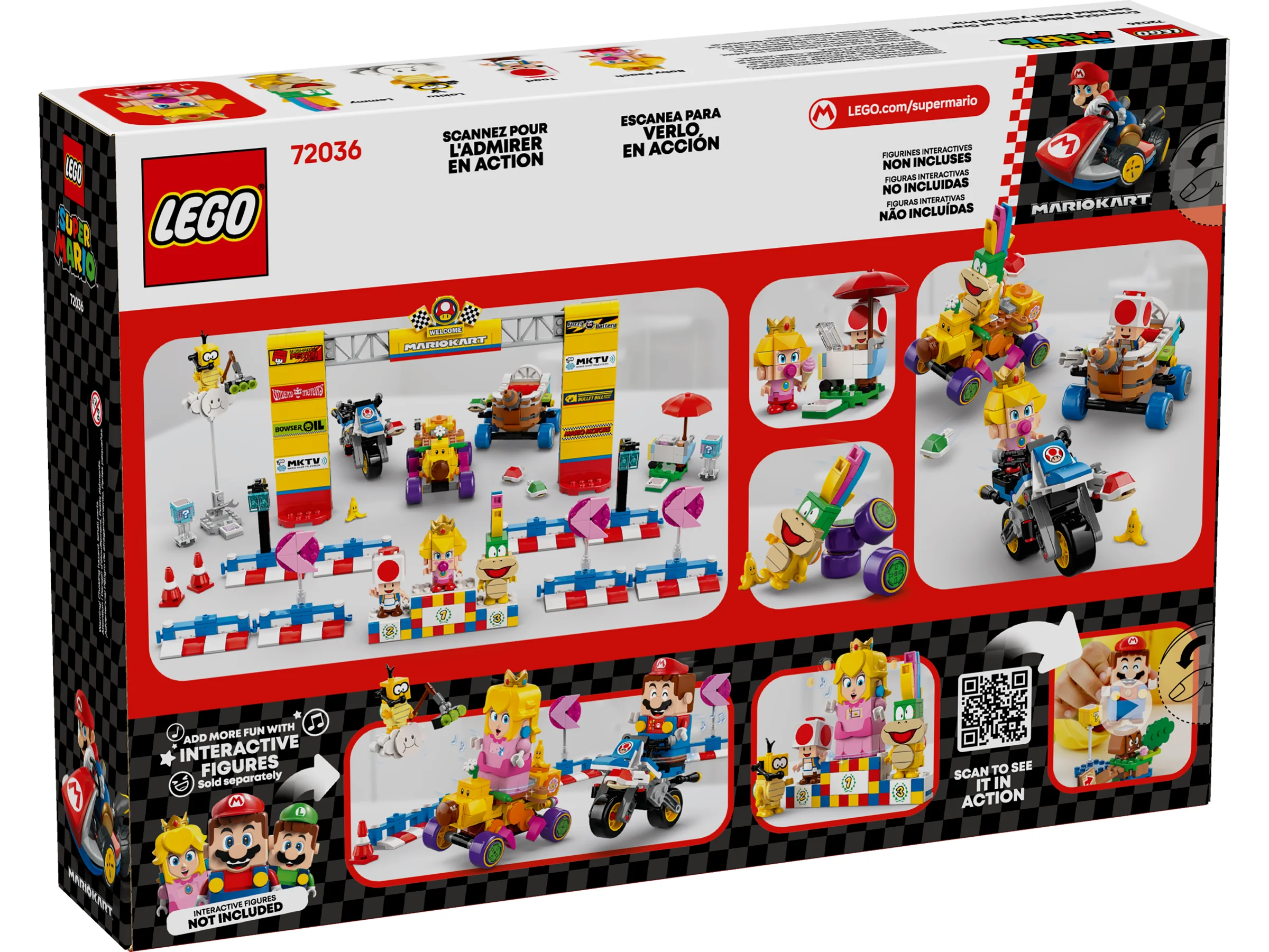 Spatele cutiei setului LEGO 72036, cu diverse scene și funcții ale modelului prezentate.