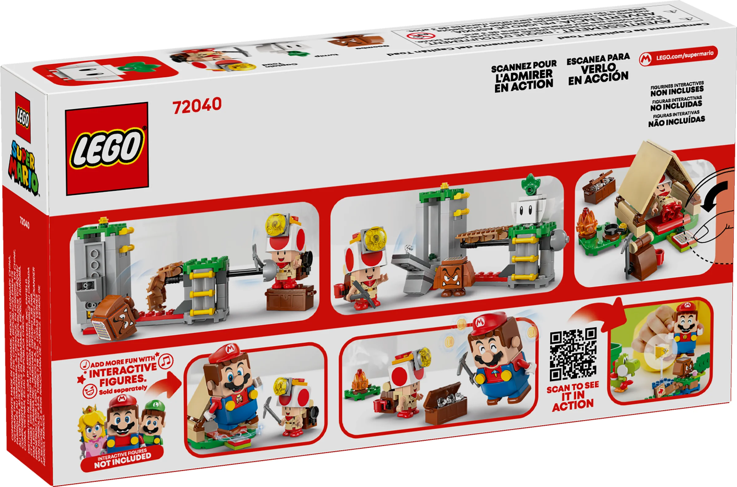 Cutia setului LEGO 72040 prezintă scene cu Captain Toad și elemente interactive.