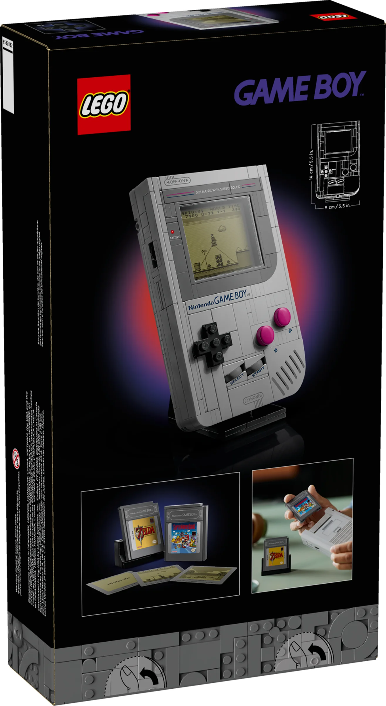 Cutia setului LEGO 72046 Game Boy, arătând modelul, dimensiunile și detaliile.