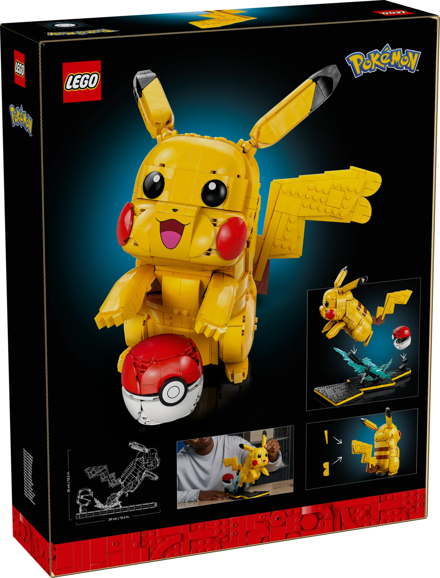 Cutia LEGO 72152 cu Pikachu și Poké Ball. Imagine detaliată a produsului finalizat.