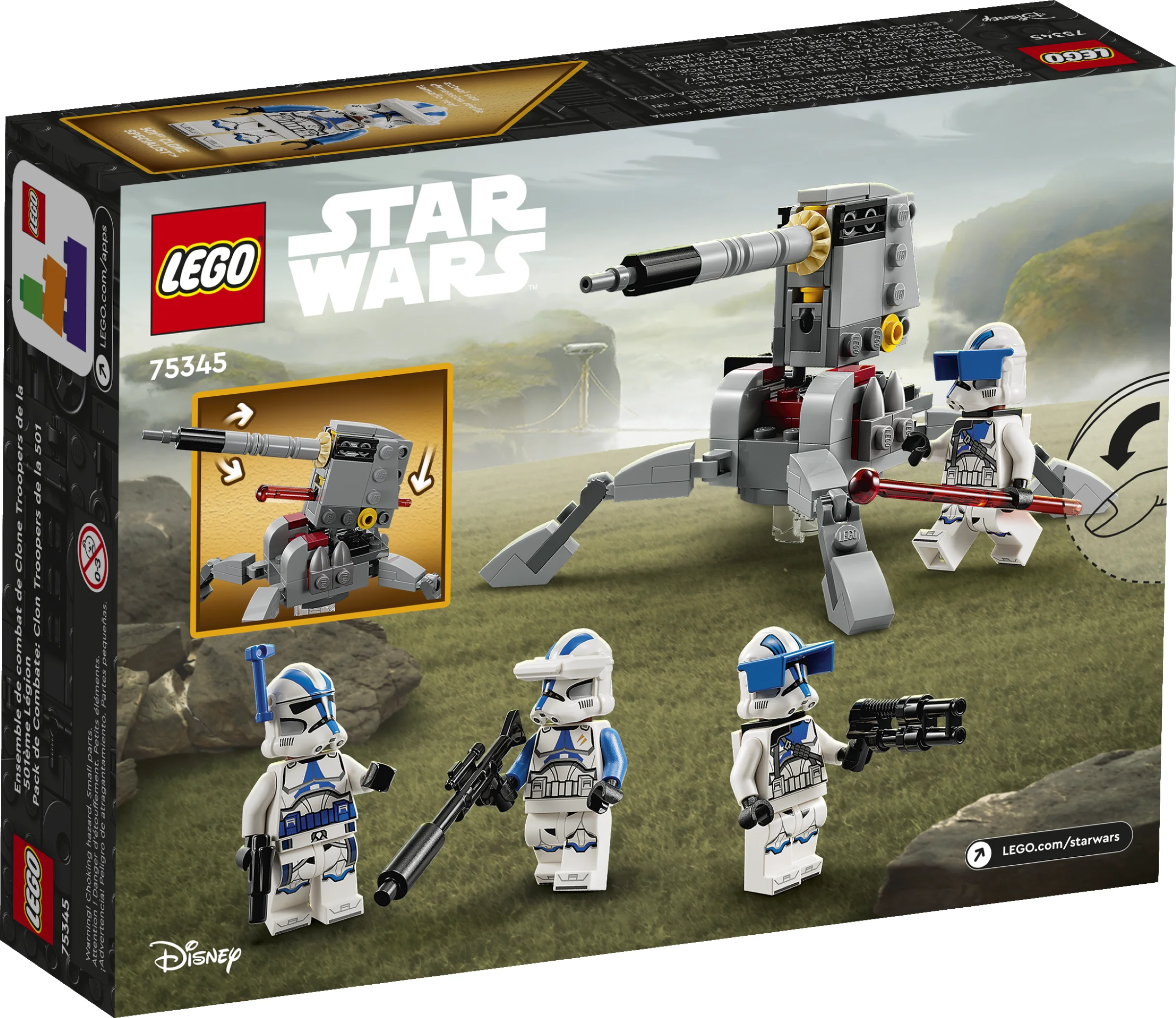 Cutie LEGO Star Wars 75345, trupe clonă 501 și tun rotativ. Ideal pentru fanii Star Wars.