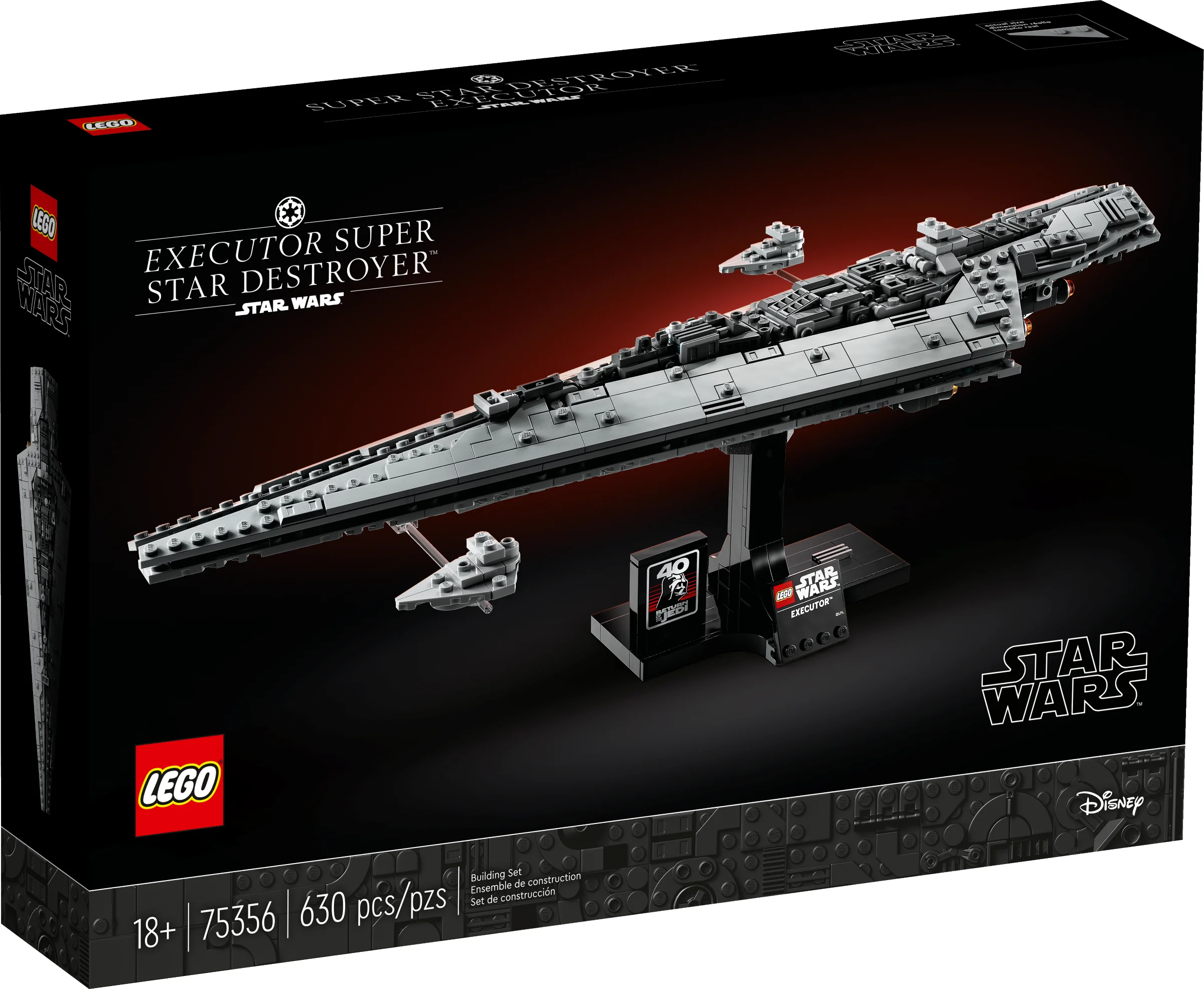 Cutia LEGO 75356 Executor Super Star Destroyer, cu modelul construit și elemente grafice Star Wars.