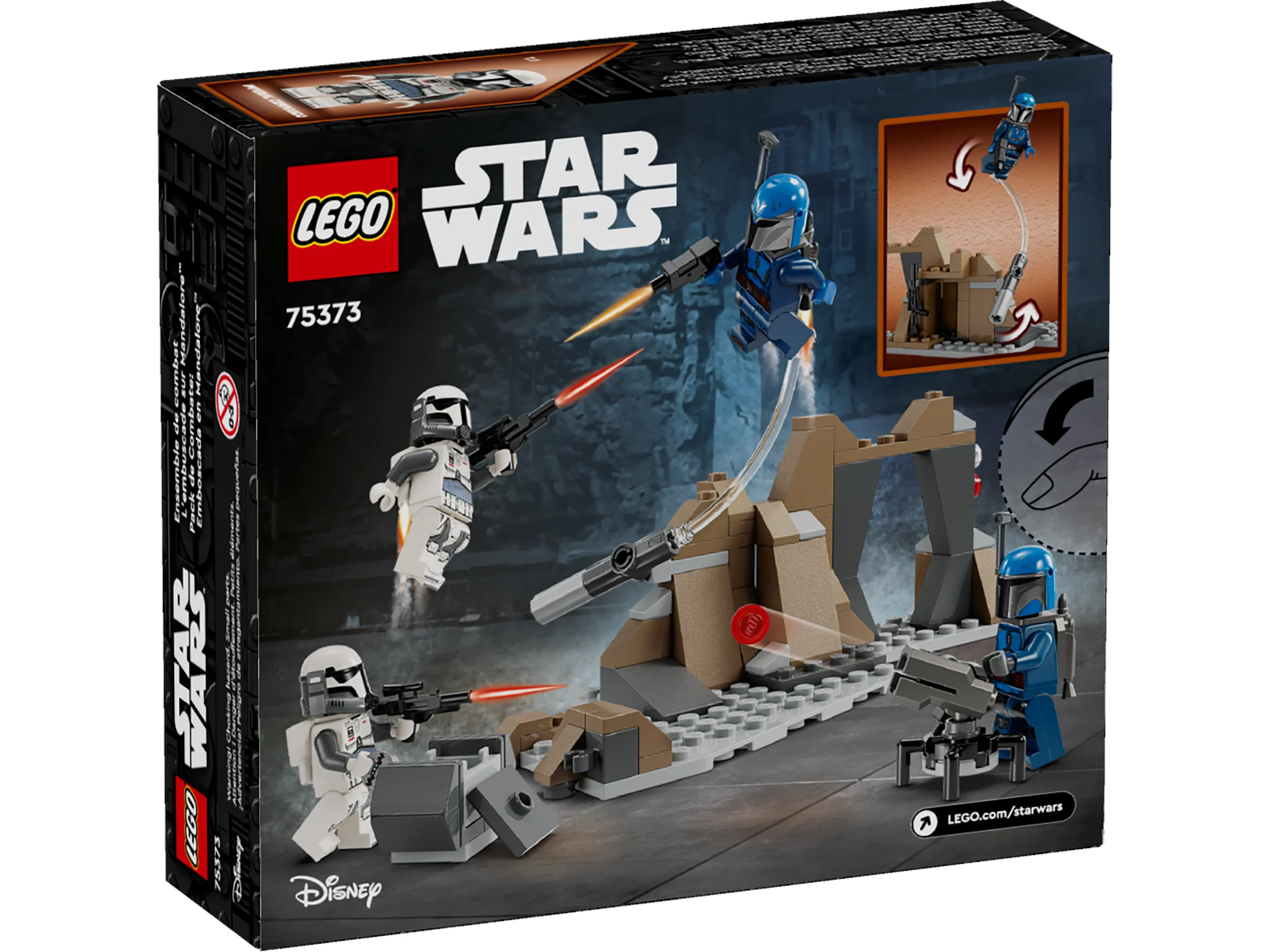 Imagine cu cutia setului LEGO Star Wars 75373, „Ambuscadă pe Mandalore”.