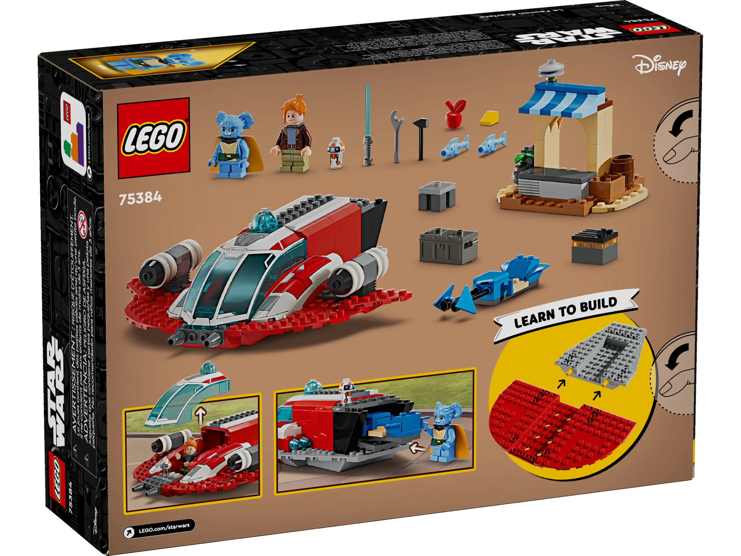 Spatele cutiei setului LEGO Star Wars 75384, cu detaliile construcției și minifigurinele incluse.