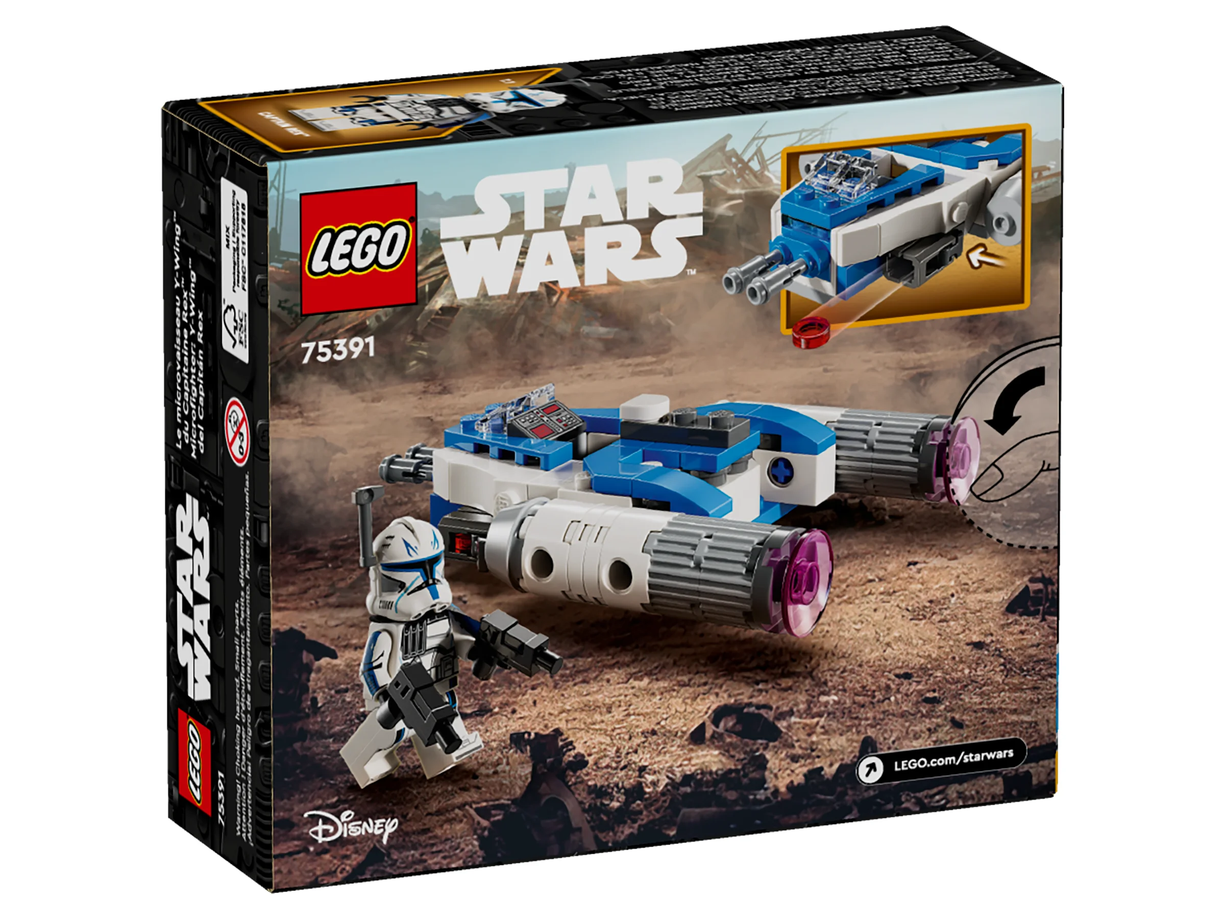 Cutia LEGO Star Wars 75391 cu Y-wing-ul lui Rex și minifigurina, detaliată. Ideală pentru fanii Star Wars.