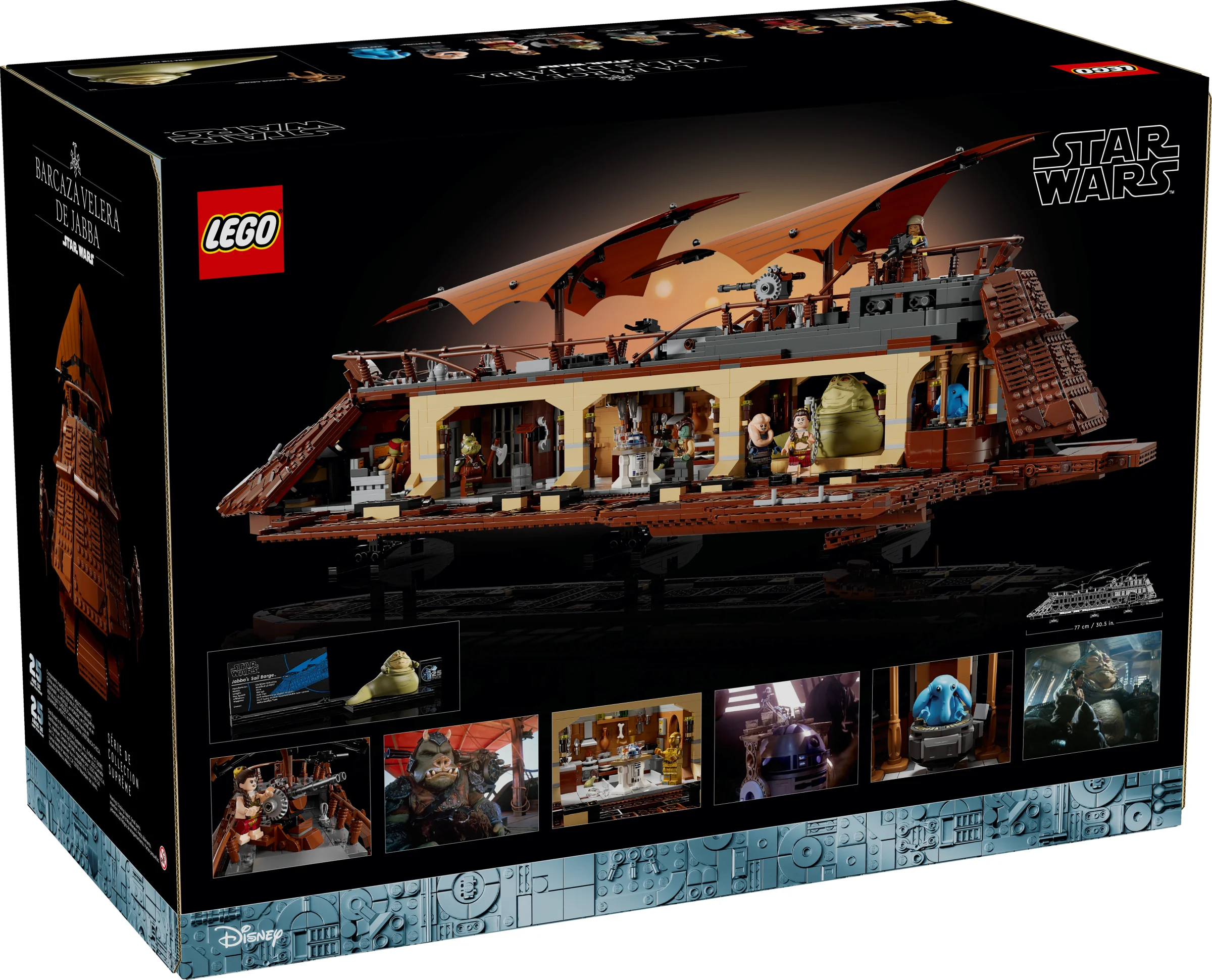 Cutie LEGO Star Wars 75397, Barcaza lui Jabba, cu detaliile construcției și minifigurine vizibile. O aventură galactică!