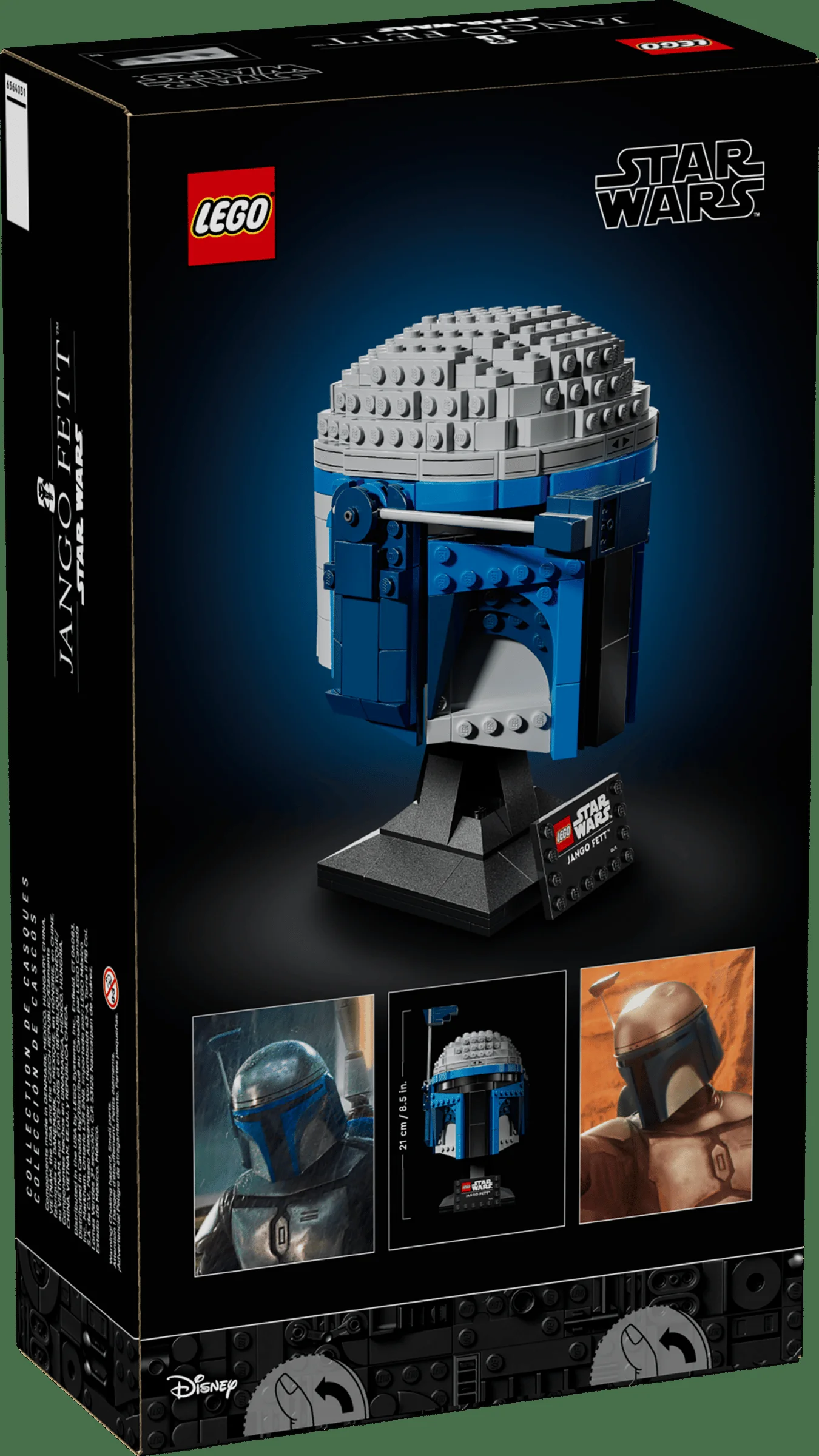 Cutia LEGO Star Wars 75408 Jango Fett Helmet, arătând modelul finalizat.