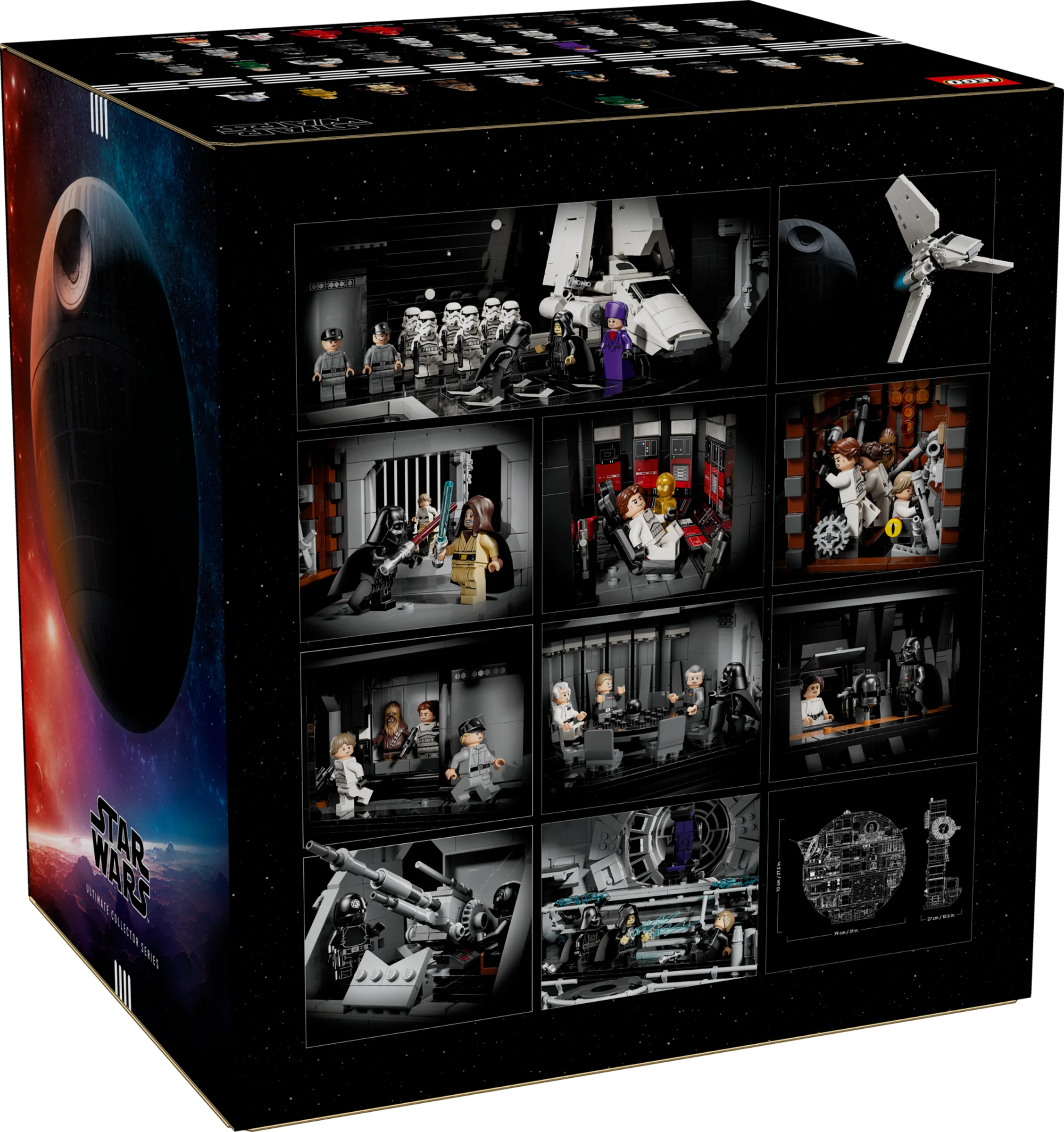 Cutia setului LEGO Death Star (75319) prezintă modelul finalizat și scene detaliate din film.