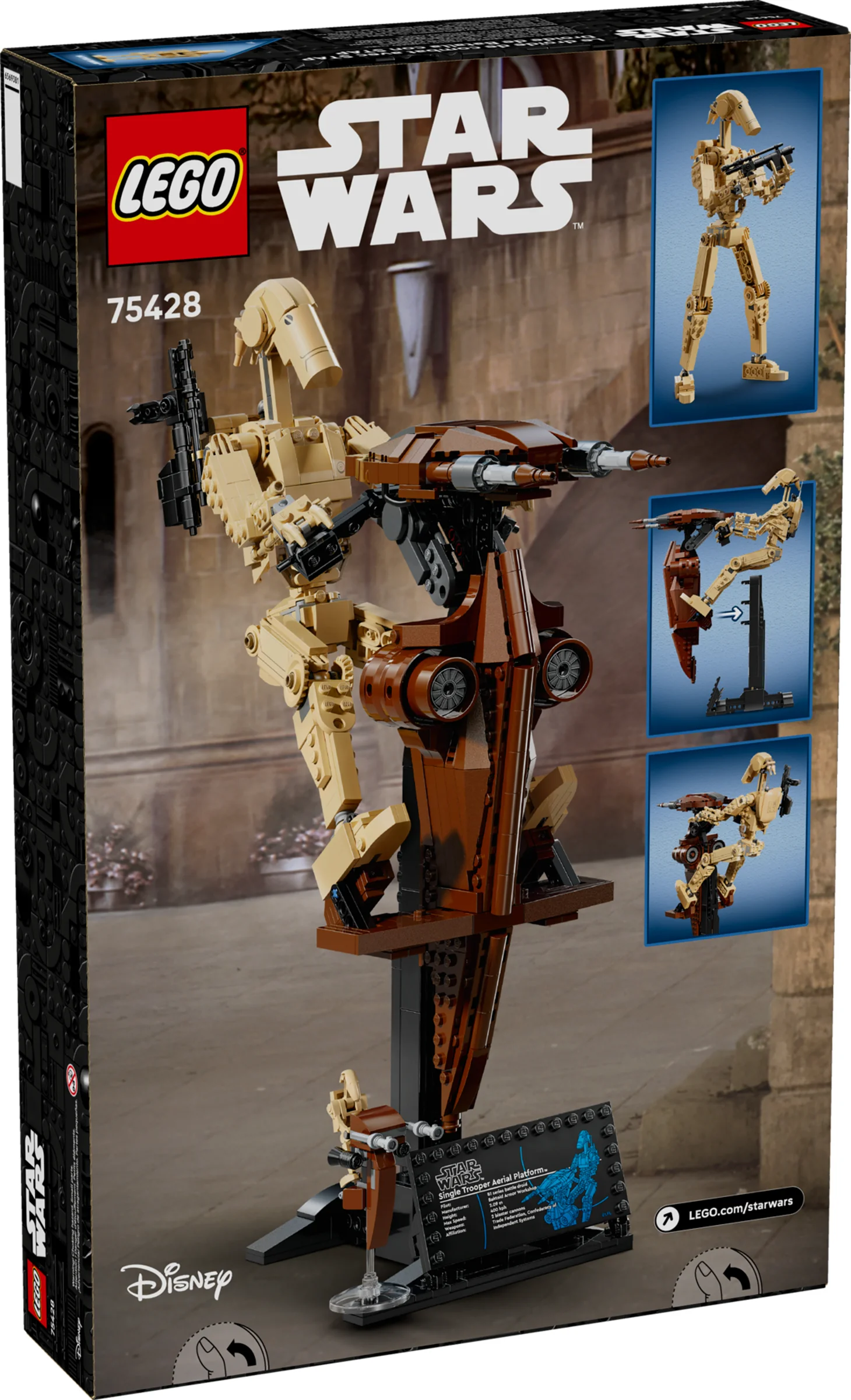 Imagine cu cutia setului LEGO Star Wars 75428, cu droidul de luptă și STAP.