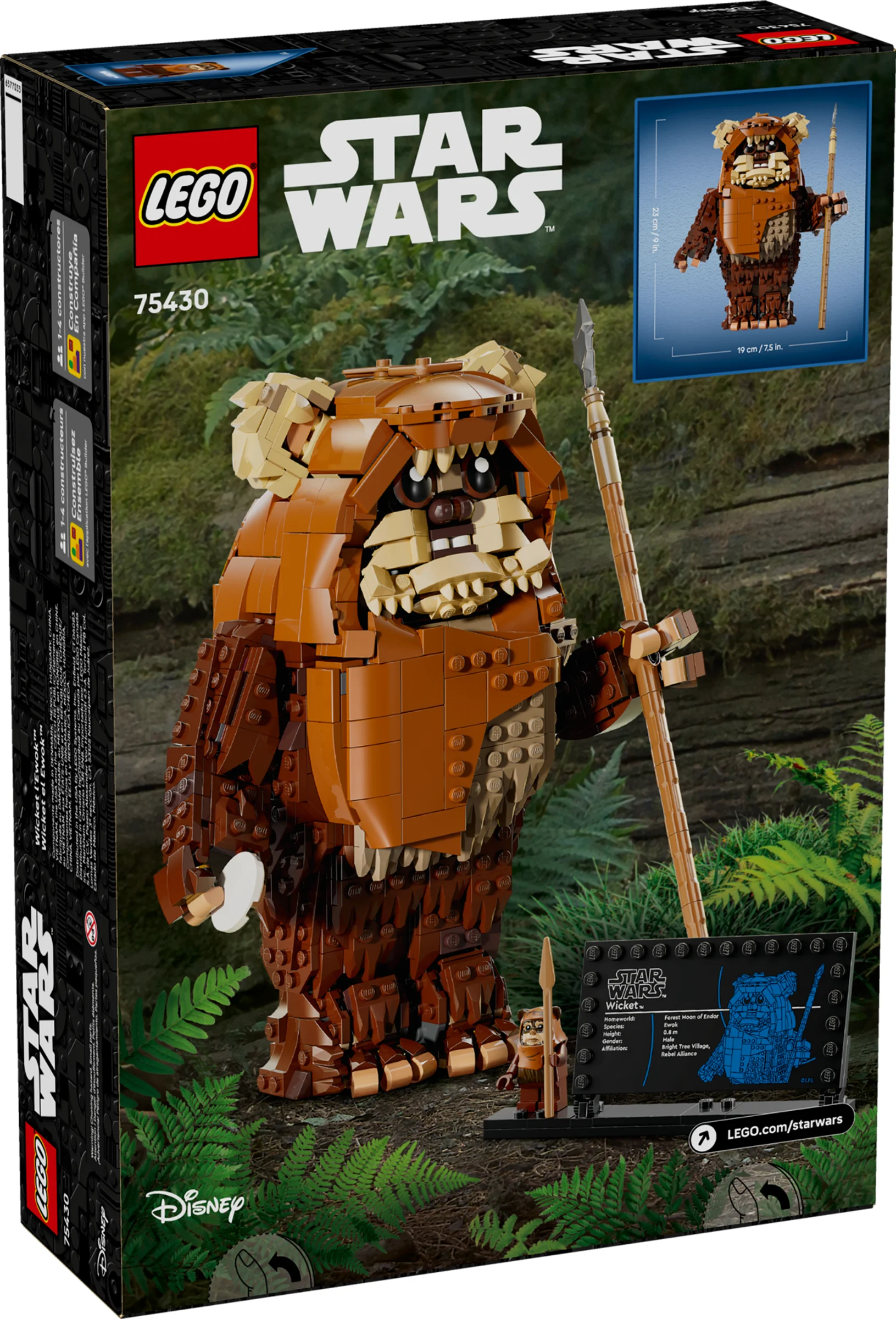 Imaginea cutiei LEGO Star Wars 75430 Wicket Ewok, cu modelul și minifigurina prezentate.