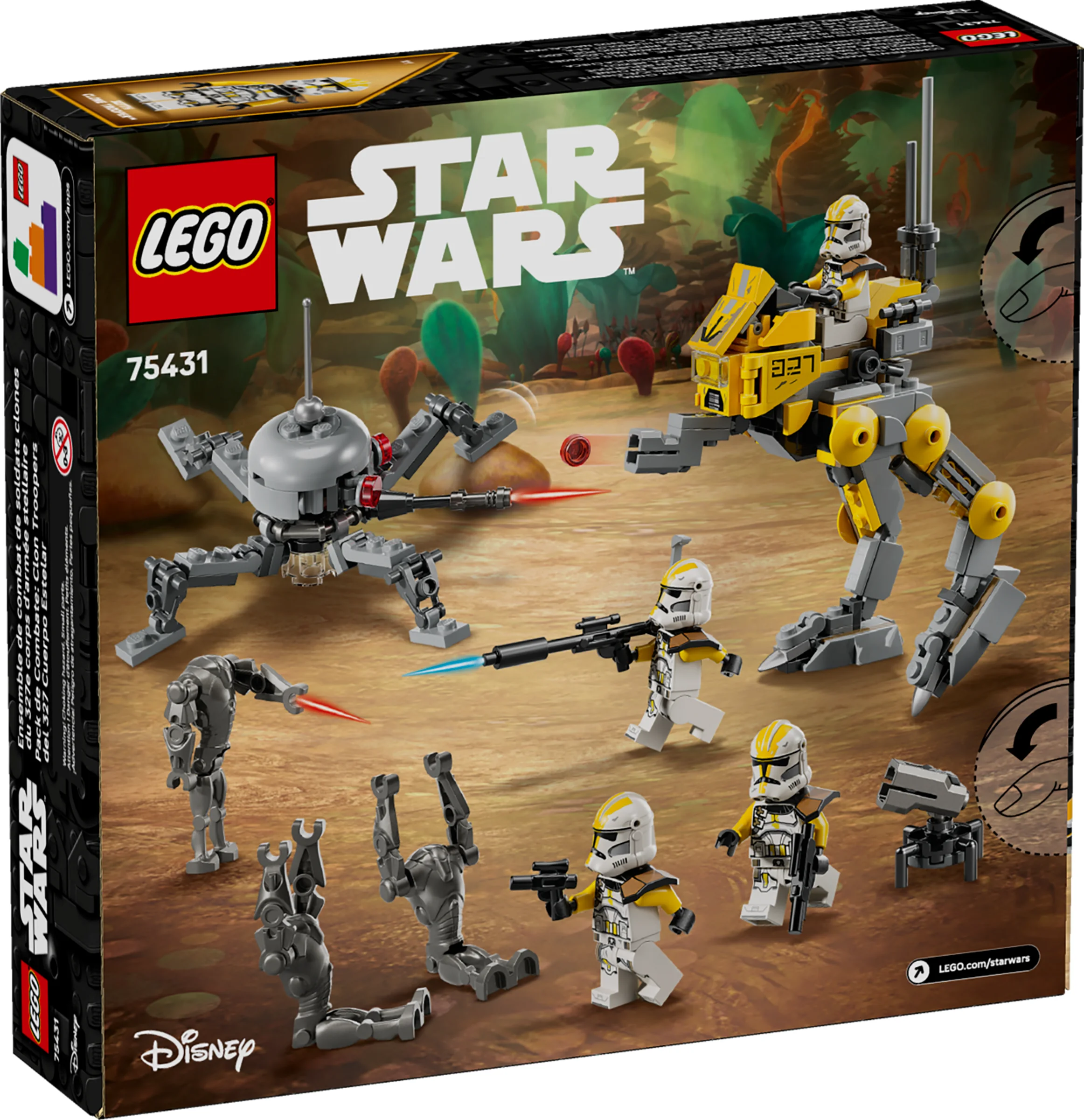Cutia setului LEGO Star Wars 75431, cu Clone Troopers din Corpul 327. Scene de luptă detaliate.