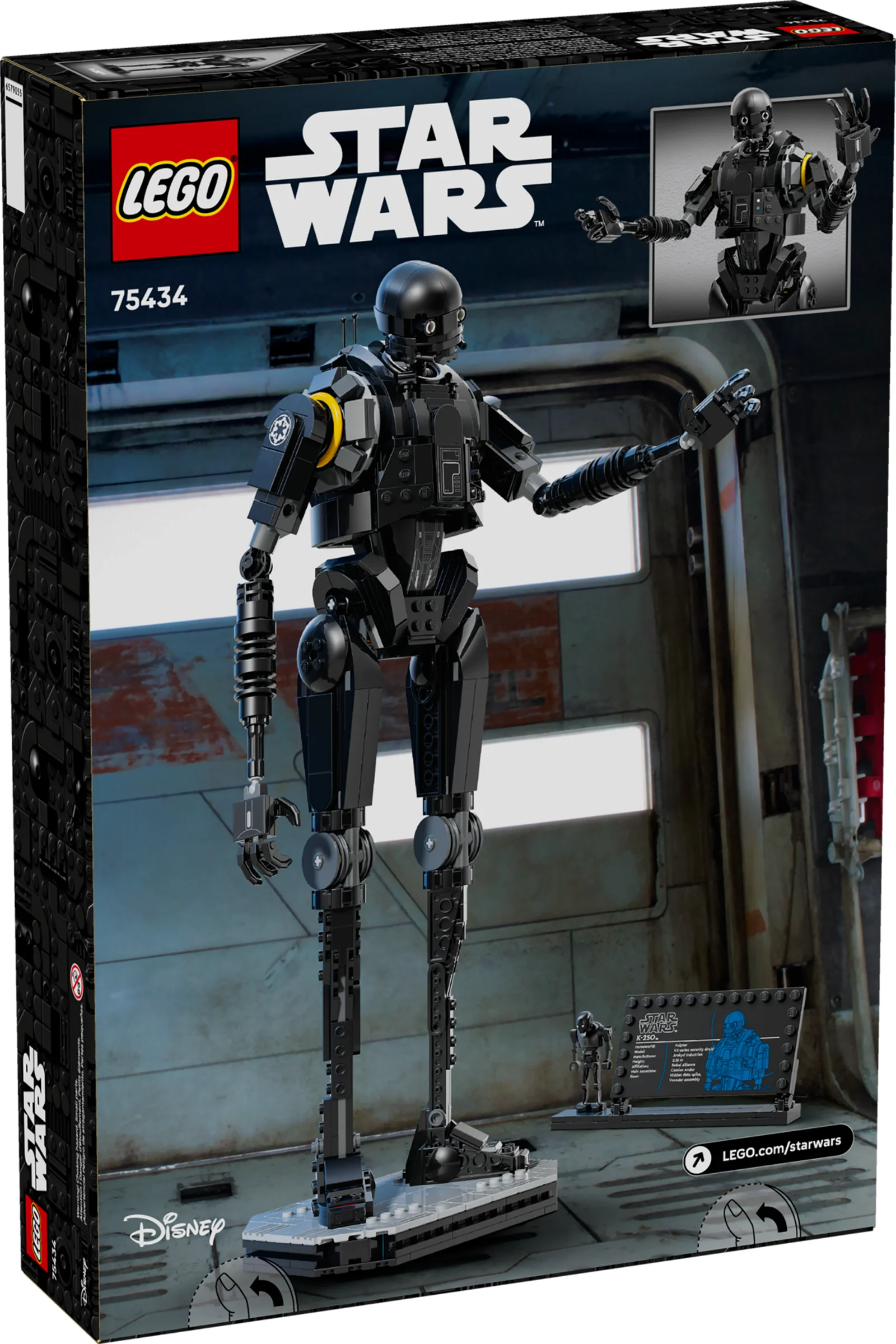Cutie LEGO 75434 K-2SO. Imagine principală cu modelul asamblat și detalii ale cutiei.